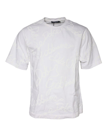 Dolce &amp; Gabbana Vit Logotyptryckt Bomulls-T-shirt med Rund Hals
