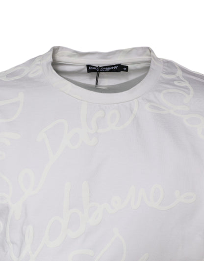 Dolce &amp; Gabbana Vit Logotyptryckt Bomulls-T-shirt med Rund Hals