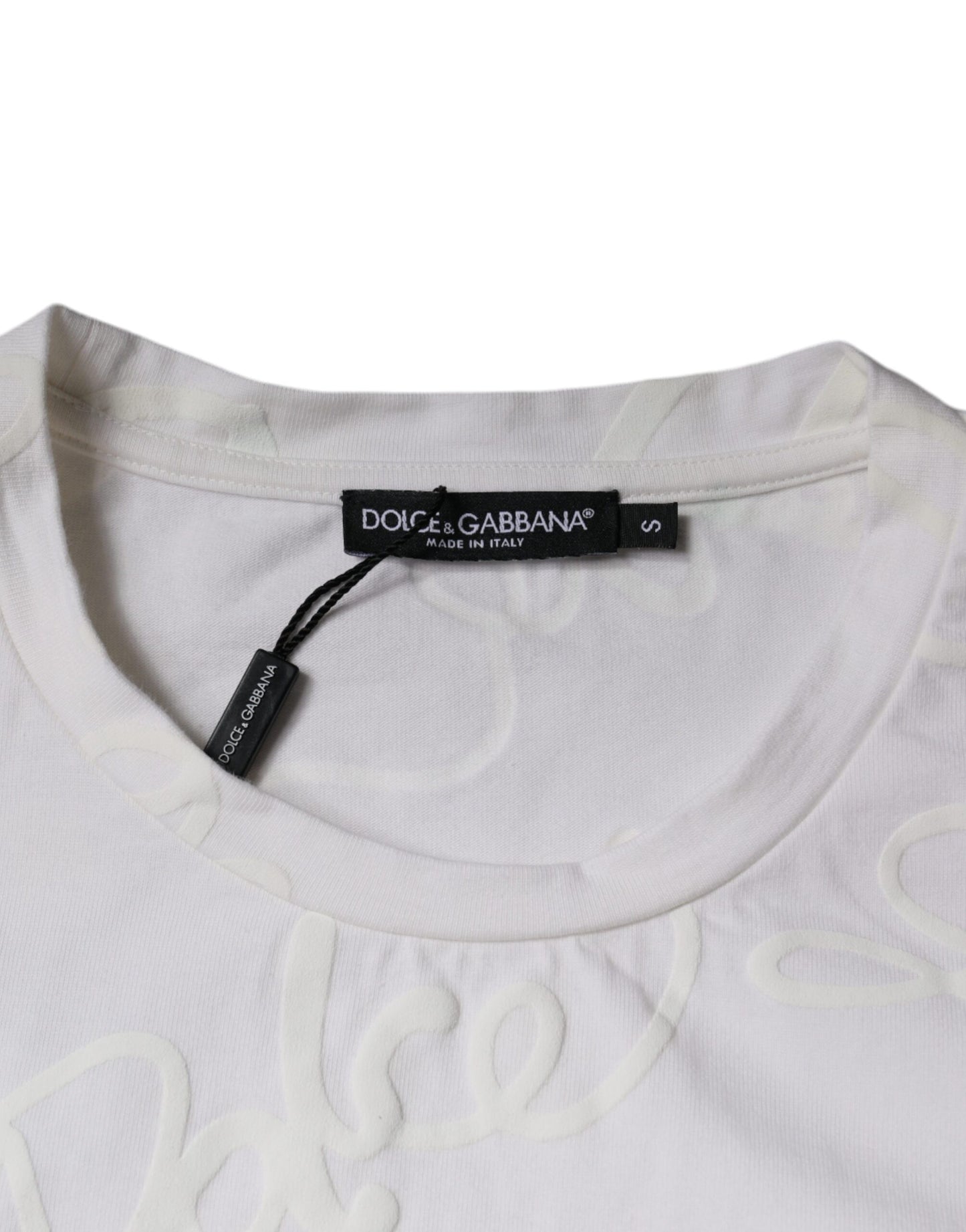 Dolce &amp; Gabbana Vit Logotyptryckt Bomulls-T-shirt med Rund Hals