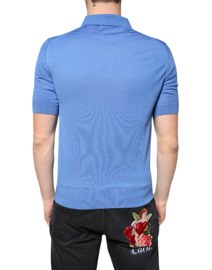 Dolce &amp; Gabbana Blå Kashmir Kortärmad Herrpolo T-shirt