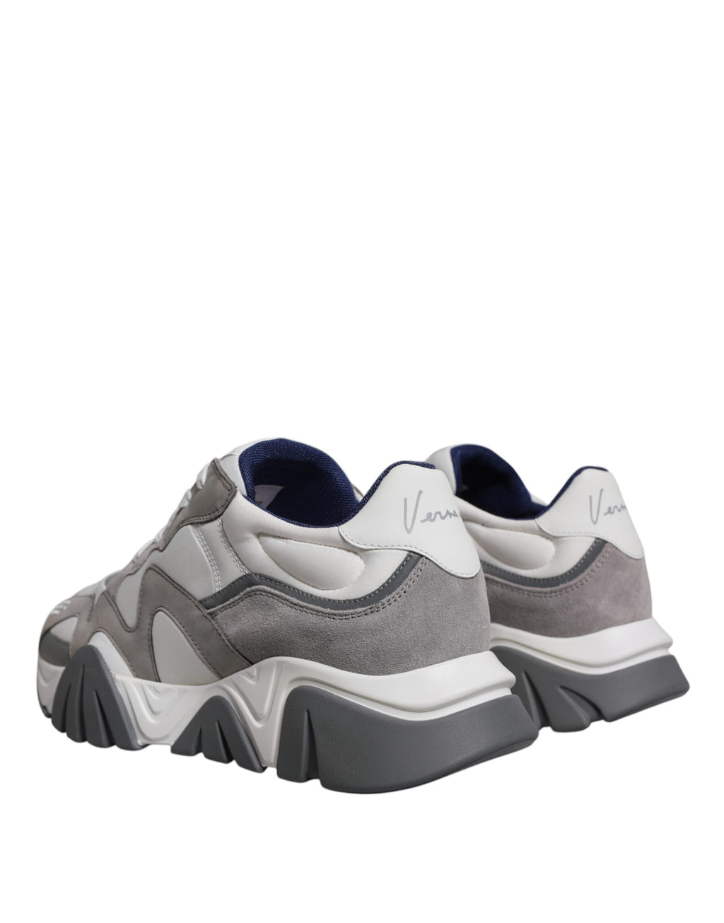 Grå neopren-skinn, chunky, lave Squalo-sneakers