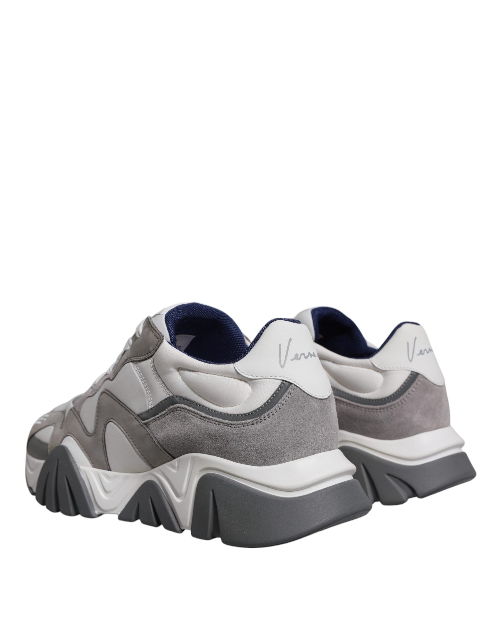 Grå neopren-skinn, chunky, lave Squalo-sneakers