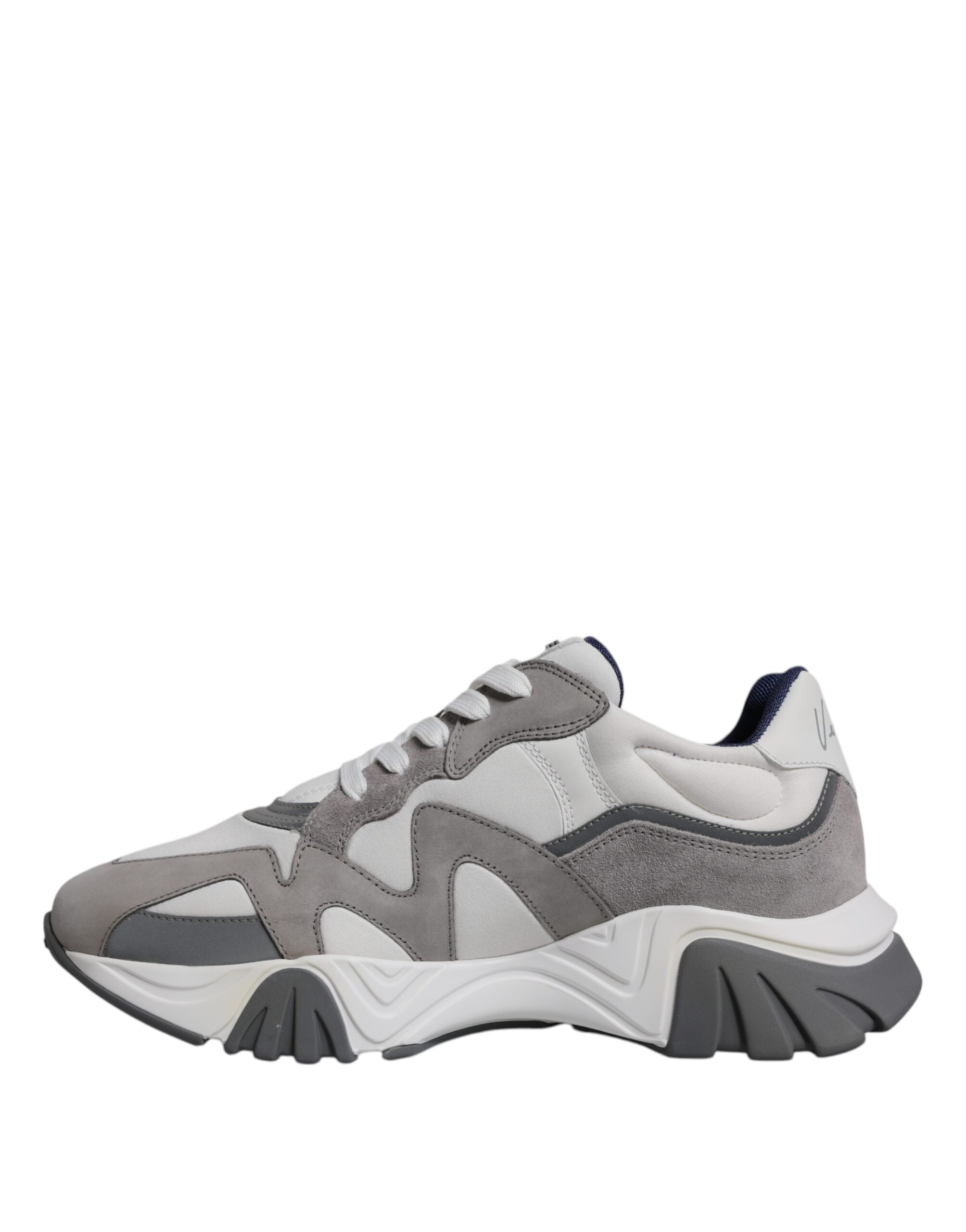 Grå neopren-skinn, chunky, lave Squalo-sneakers