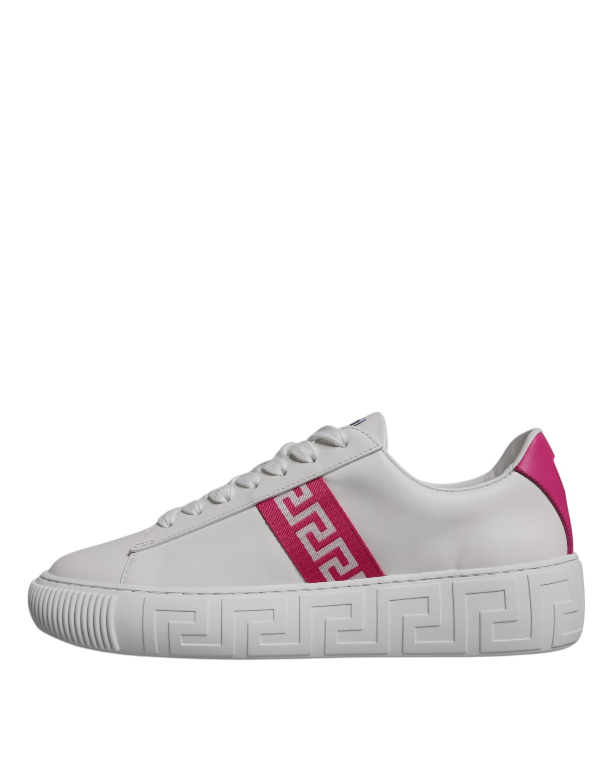 Hvite Rosa Greca Print Platform Lave Sneakers Sko