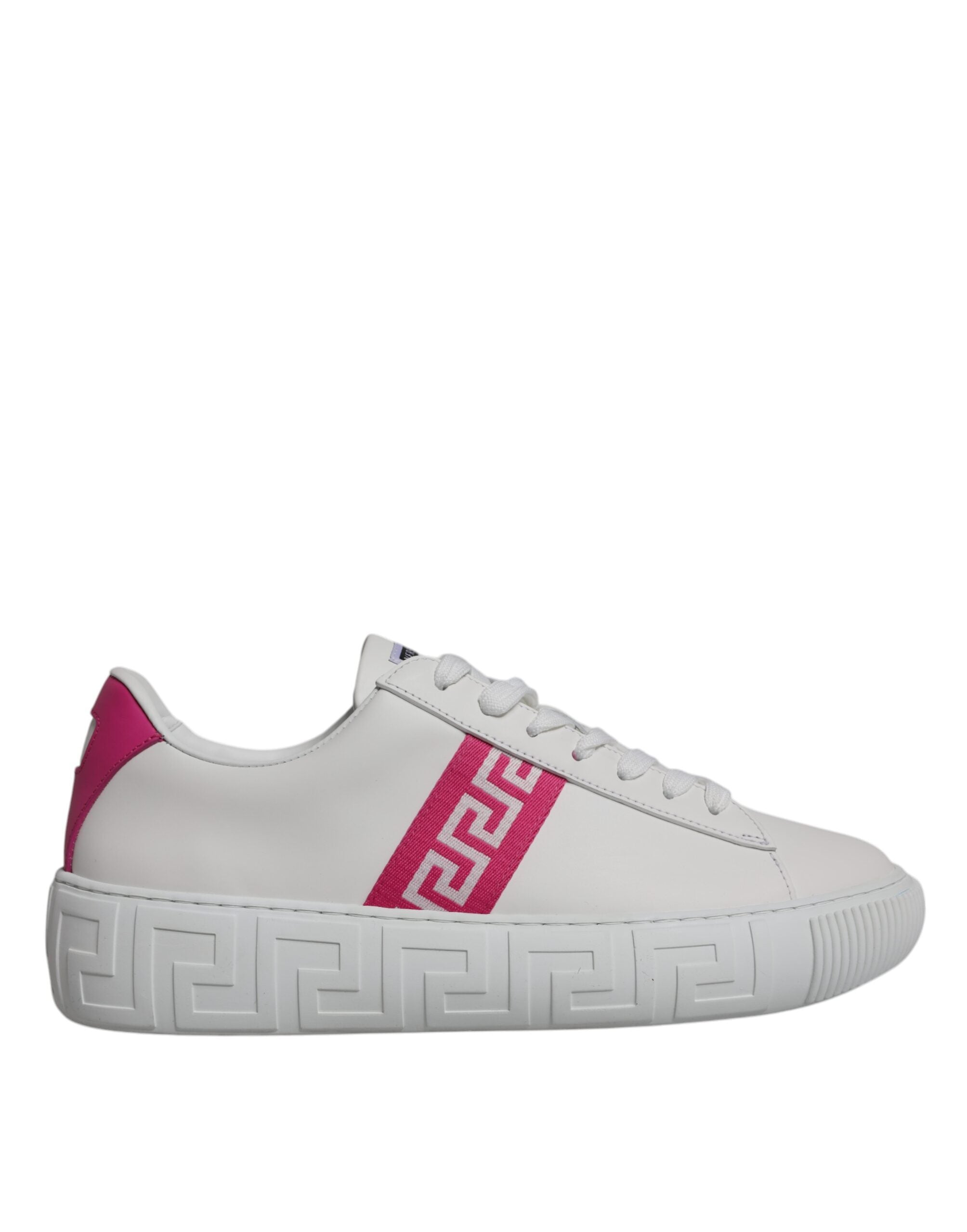 Hvite Rosa Greca Print Platform Lave Sneakers Sko