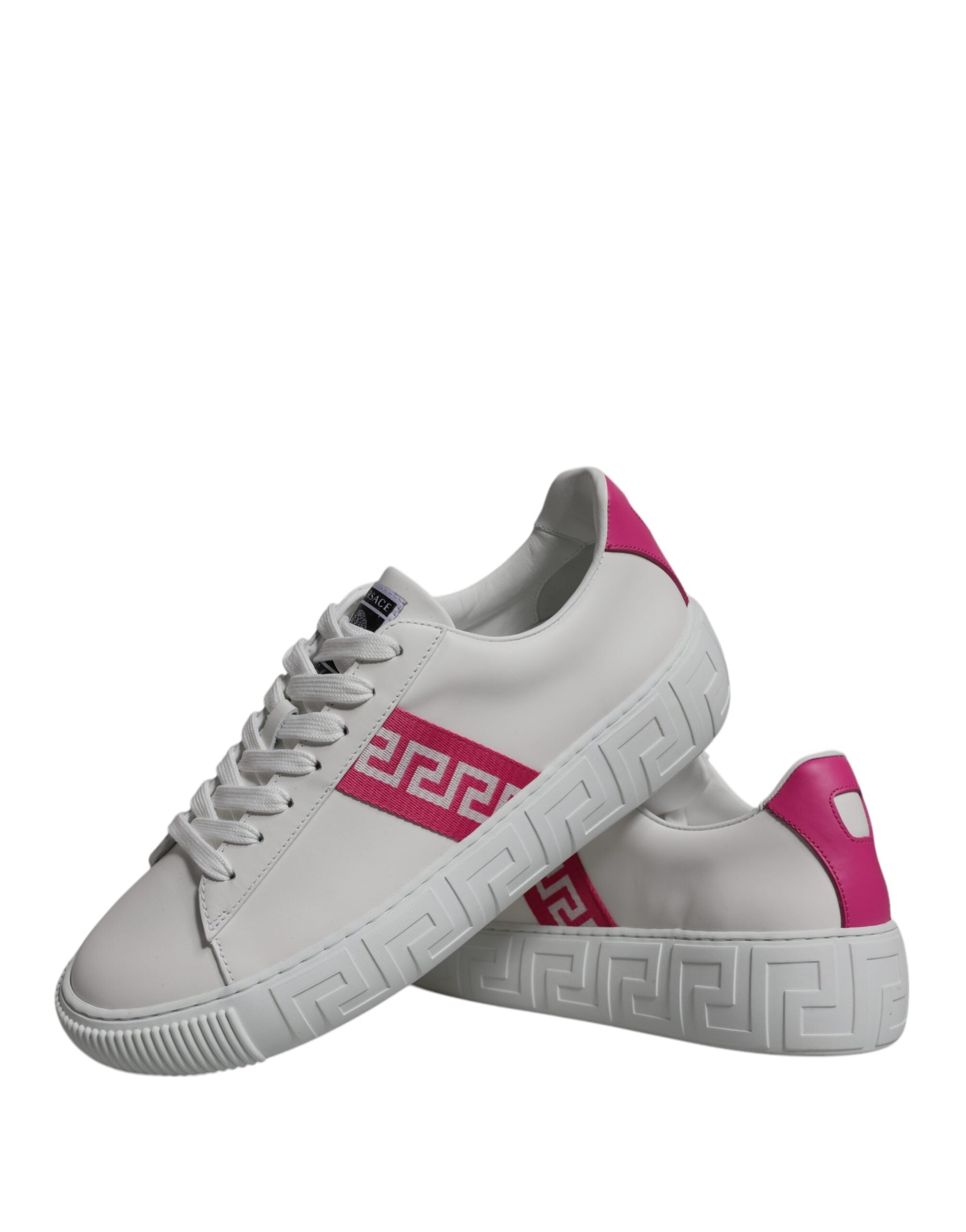 Hvite Rosa Greca Print Platform Lave Sneakers Sko
