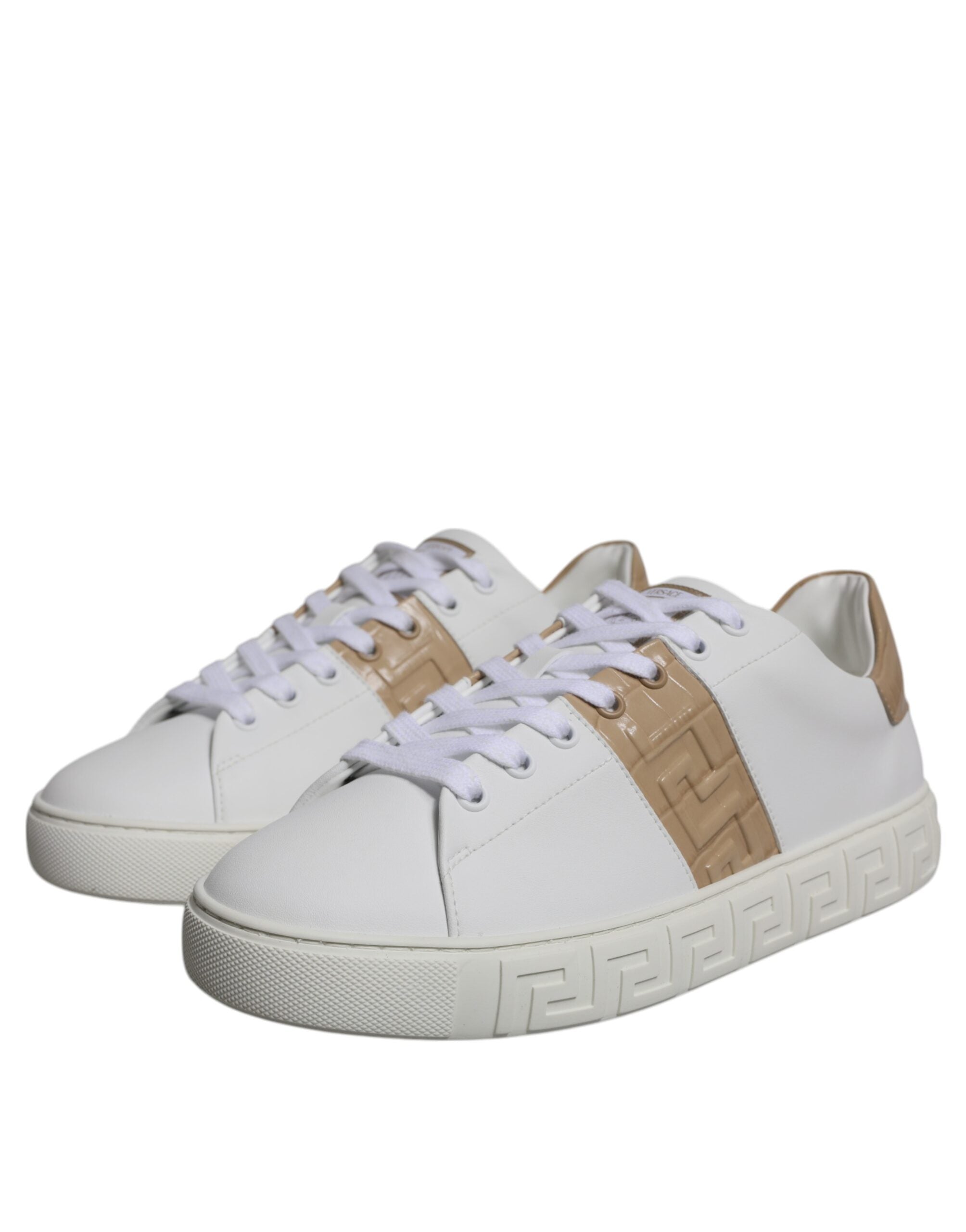 Hvite Brune Greca Print TPU Lave Sneakers Herresko
