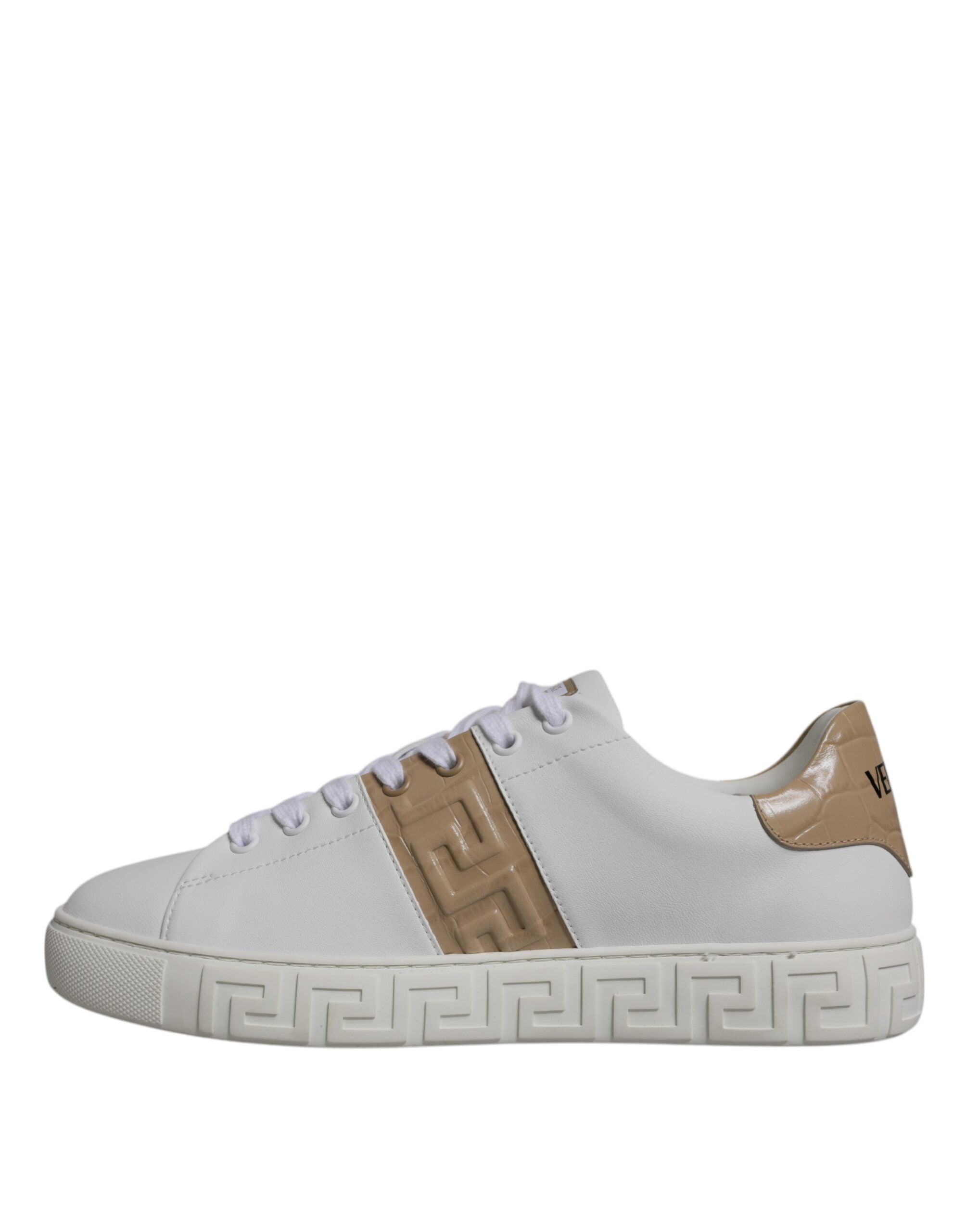 Hvite Brune Greca Print TPU Lave Sneakers Herresko