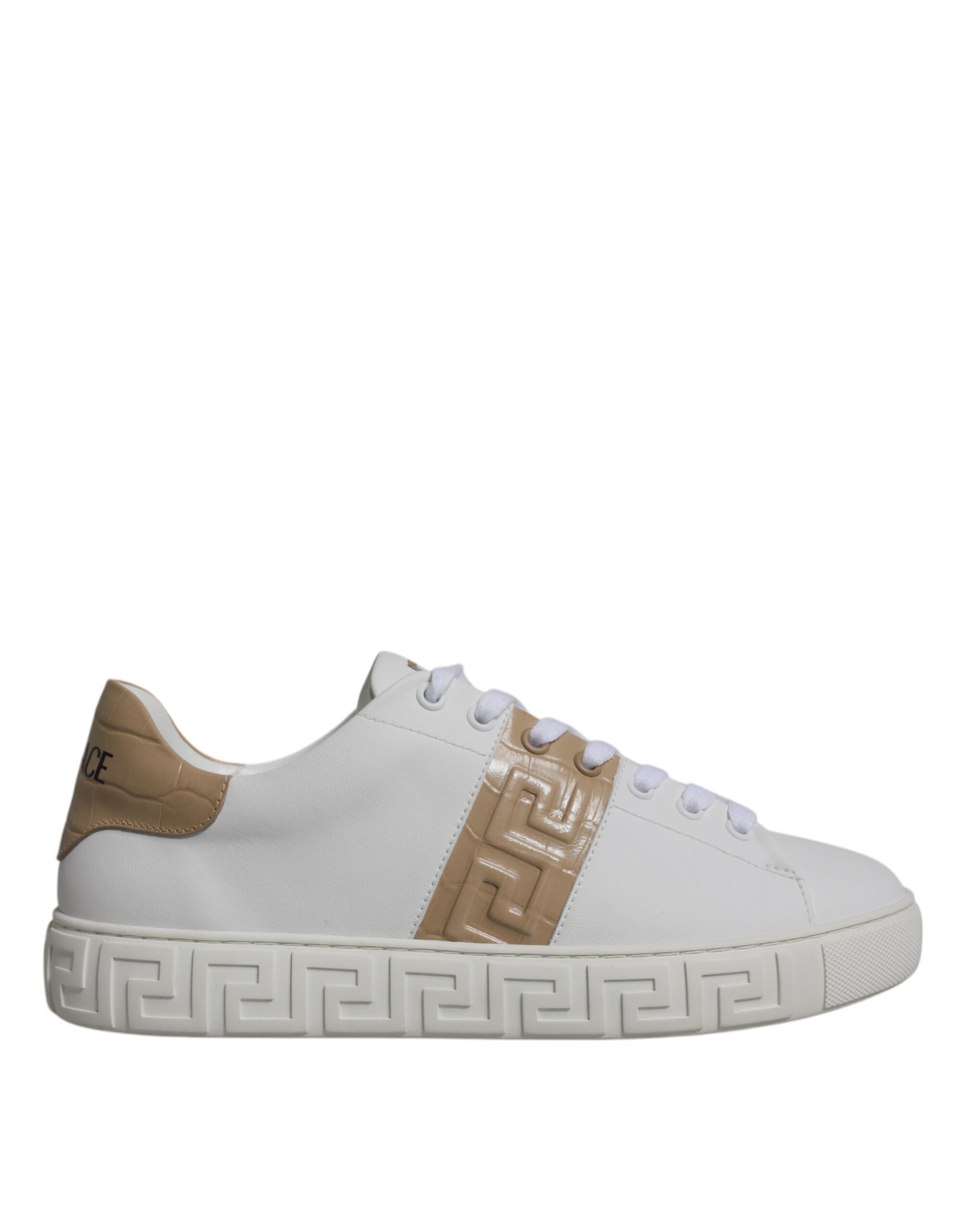 Hvite Brune Greca Print TPU Lave Sneakers Herresko