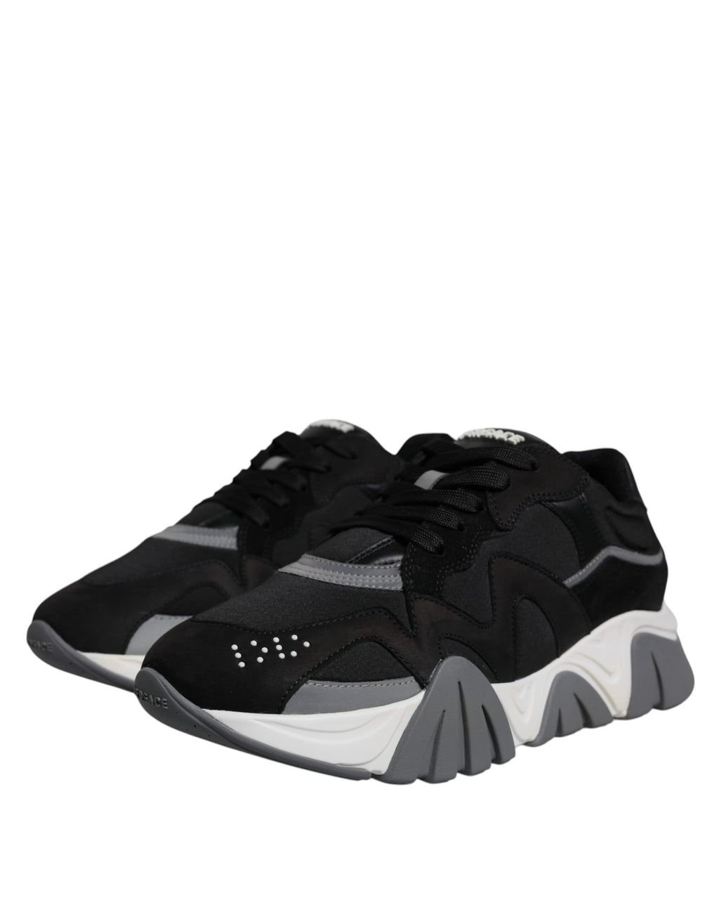 Svarta Neopren Låga Sneakers i Läder med Grovt Material Squalo Skor