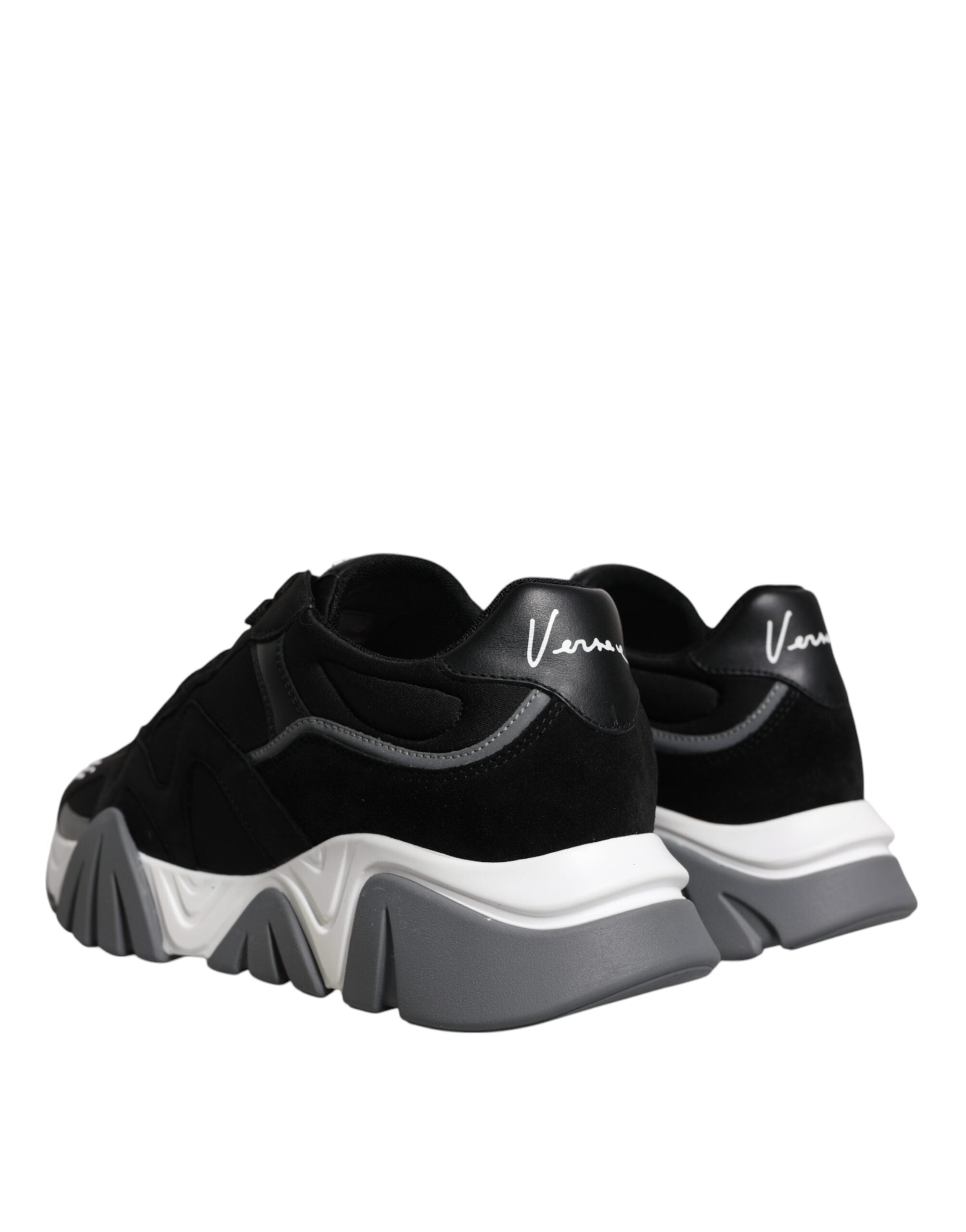 Svarte neopren-sneakers i skinn med lave topper og Squalo-sko