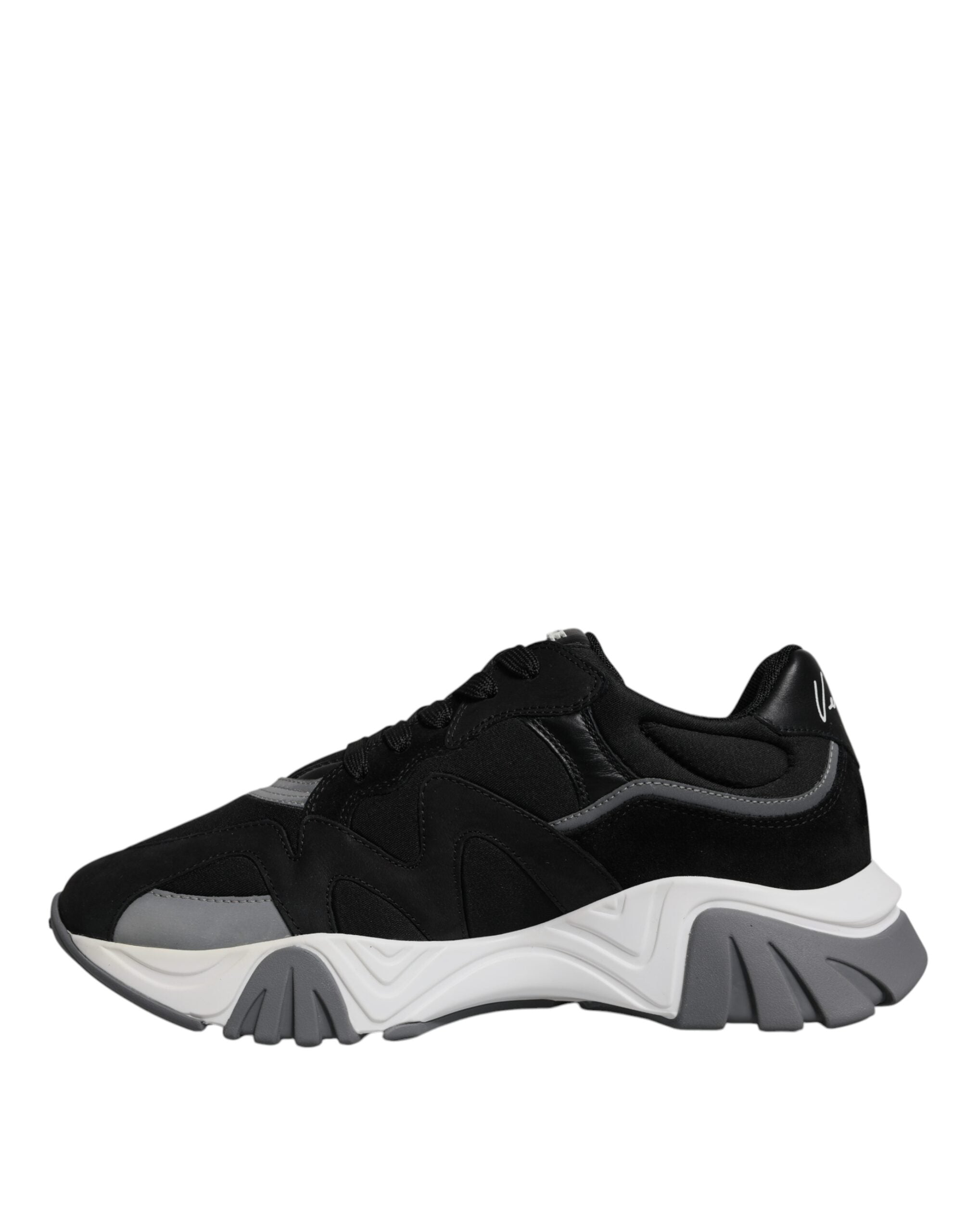 Svarte neopren-sneakers i skinn med lave topper og Squalo-sko