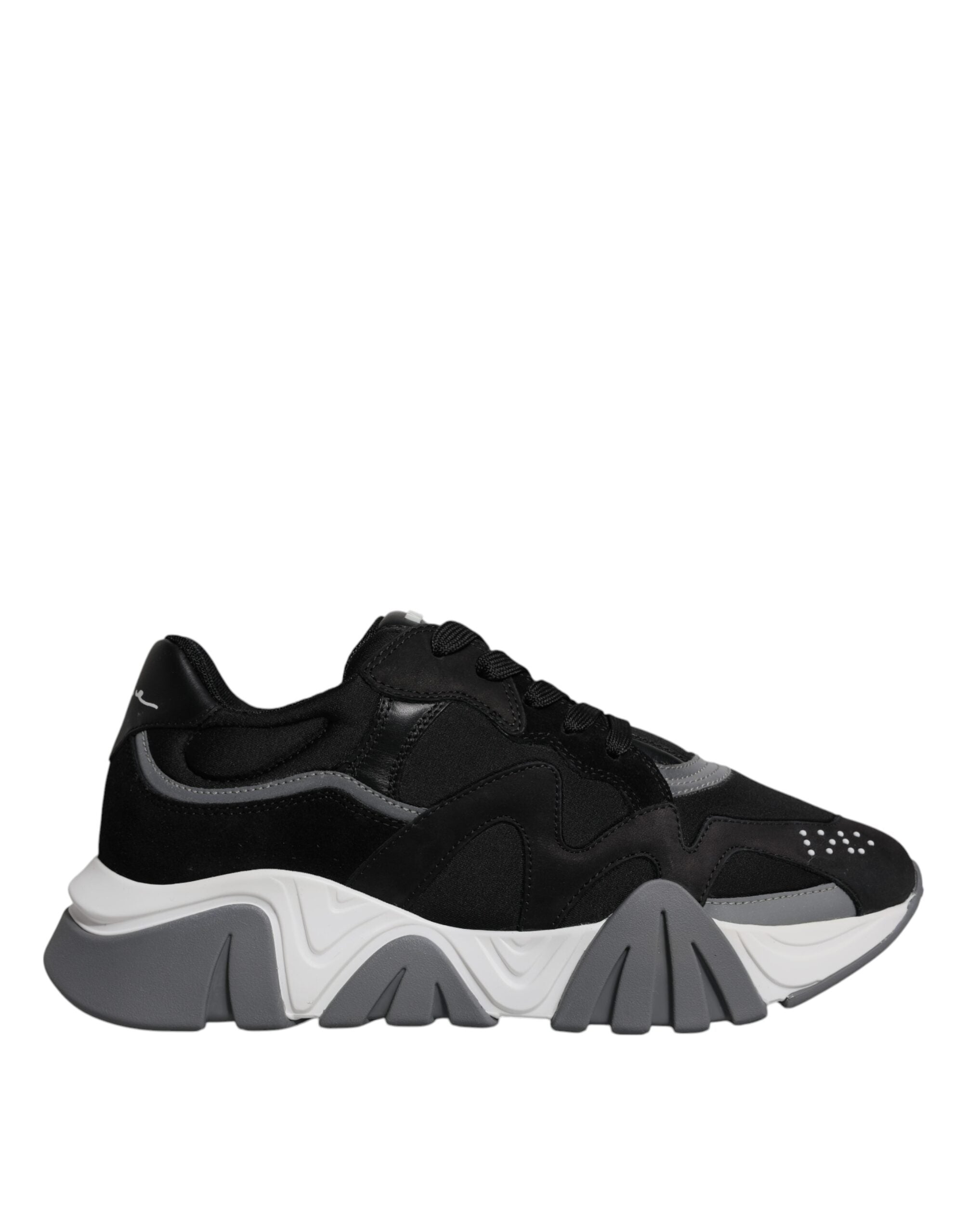 Svarte neopren-sneakers i skinn med lave topper og Squalo-sko
