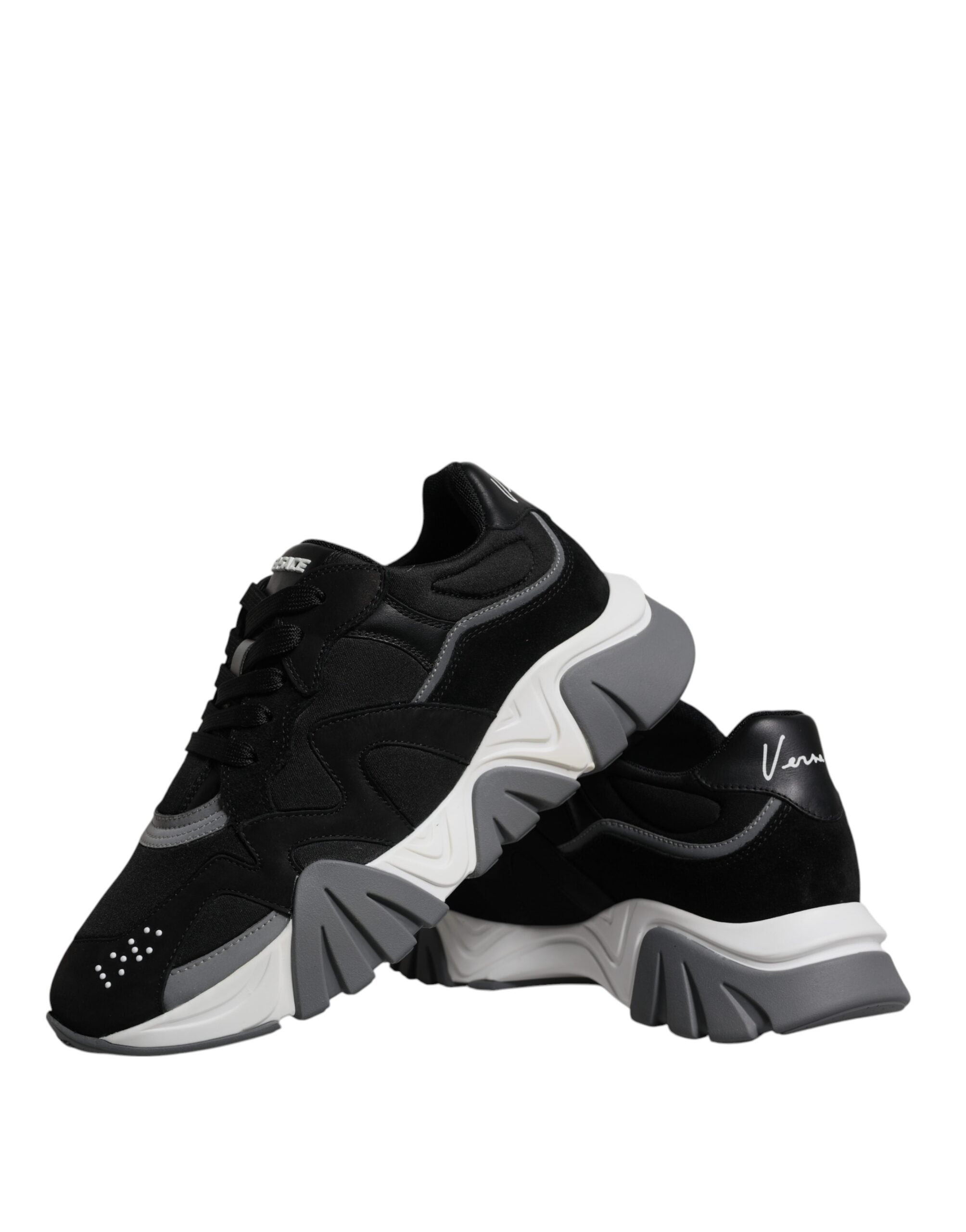 Svarte neopren-sneakers i skinn med lave topper og Squalo-sko