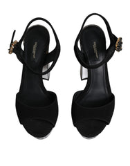 Dolce & Gabbana Black Mirror Heels Platform Sandals Shoes