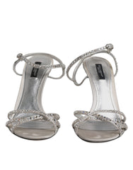 Dolce & Gabbana Silver Crystal Ankle Strap Sandals Shoes