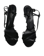 Dolce & Gabbana Black Leather High Heels Keira Sandals Shoes
