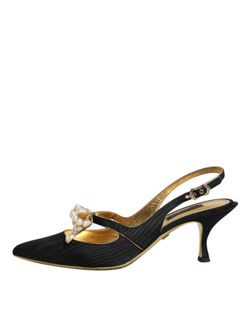 Svarta slingbacks i läder med pärlkonst