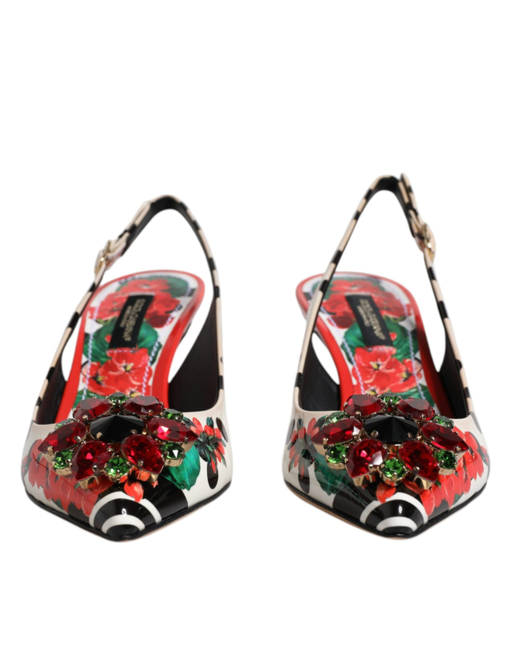 Flerfargede slingback-sko med krystaller i skinn