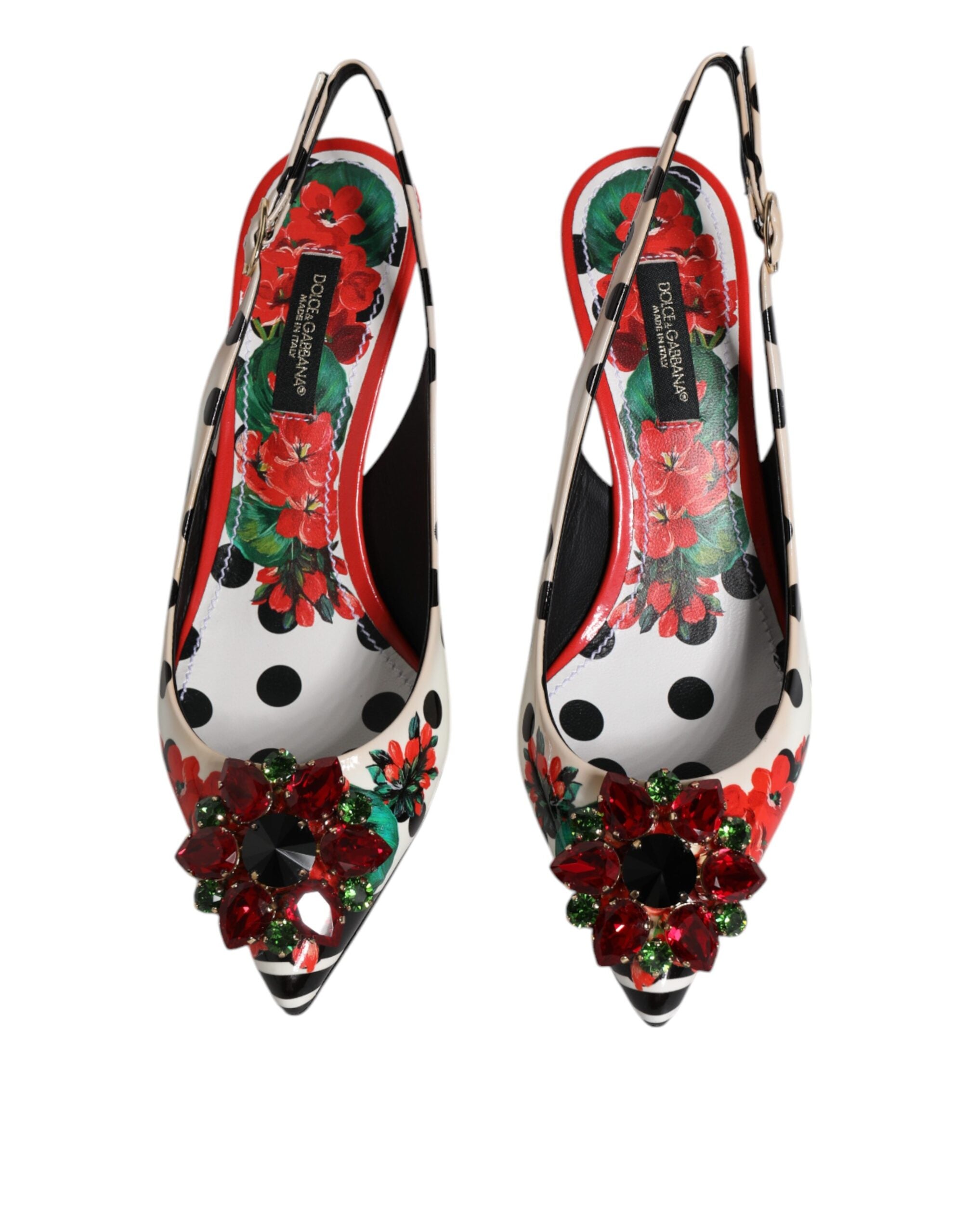 Flerfargede slingback-sko med krystaller i skinn