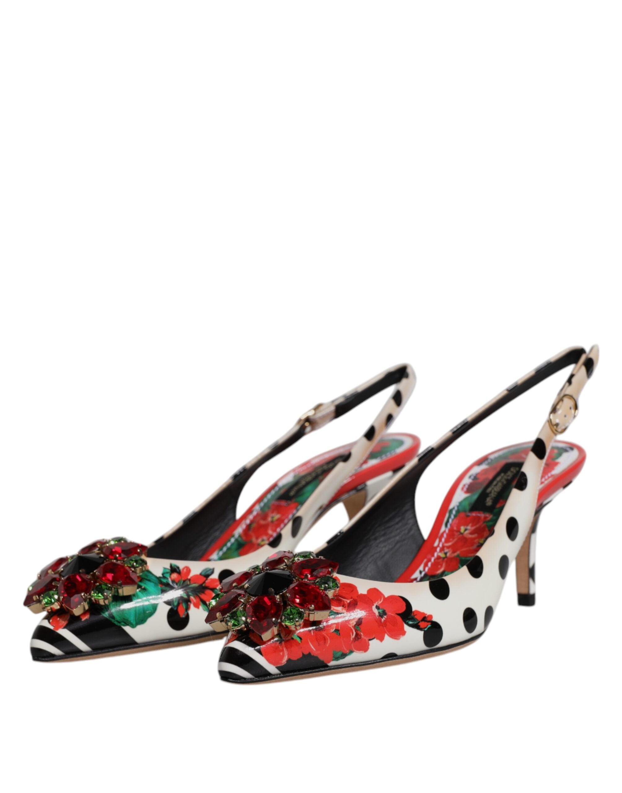 Flerfargede slingback-sko med krystaller i skinn