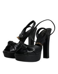 Dolce & Gabbana Black Leather Platform Heels Sandals Shoes