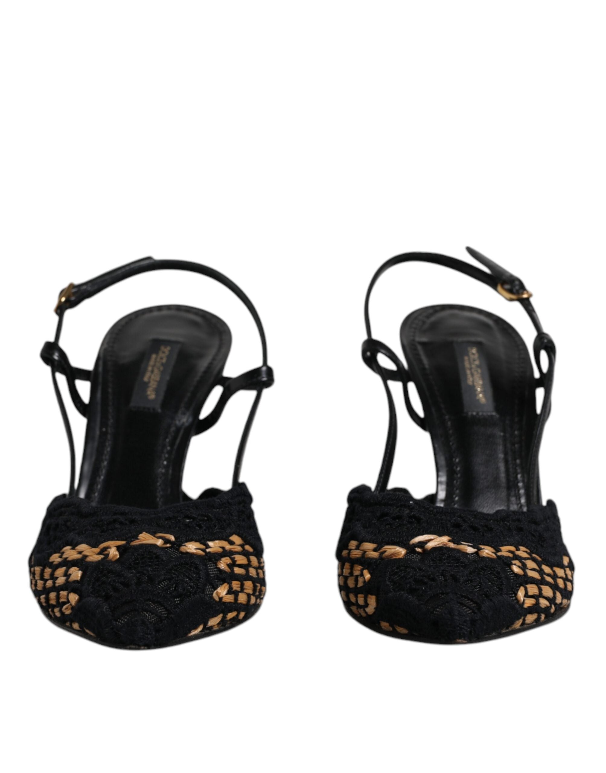 Svarte brune blonder høyhælte slingback sko