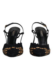 Dolce & Gabbana Black Brown Lace High Heels Slingback Shoes