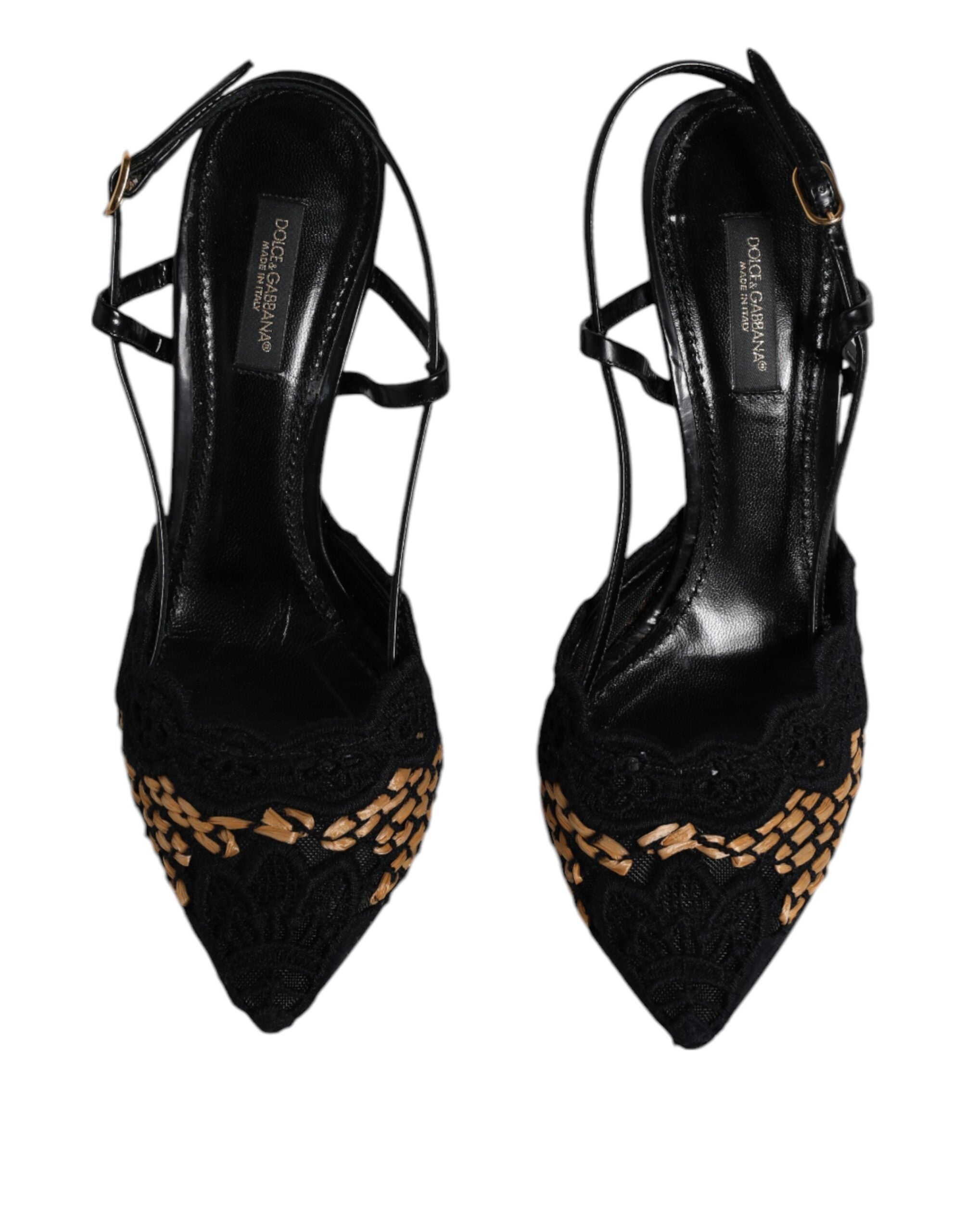 Svarte brune blonder høyhælte slingback sko