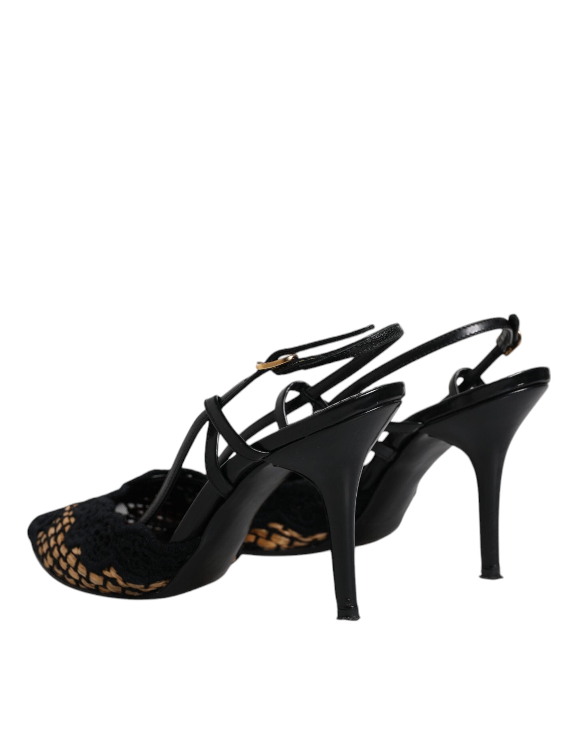 Svarte brune blonder høyhælte slingback sko