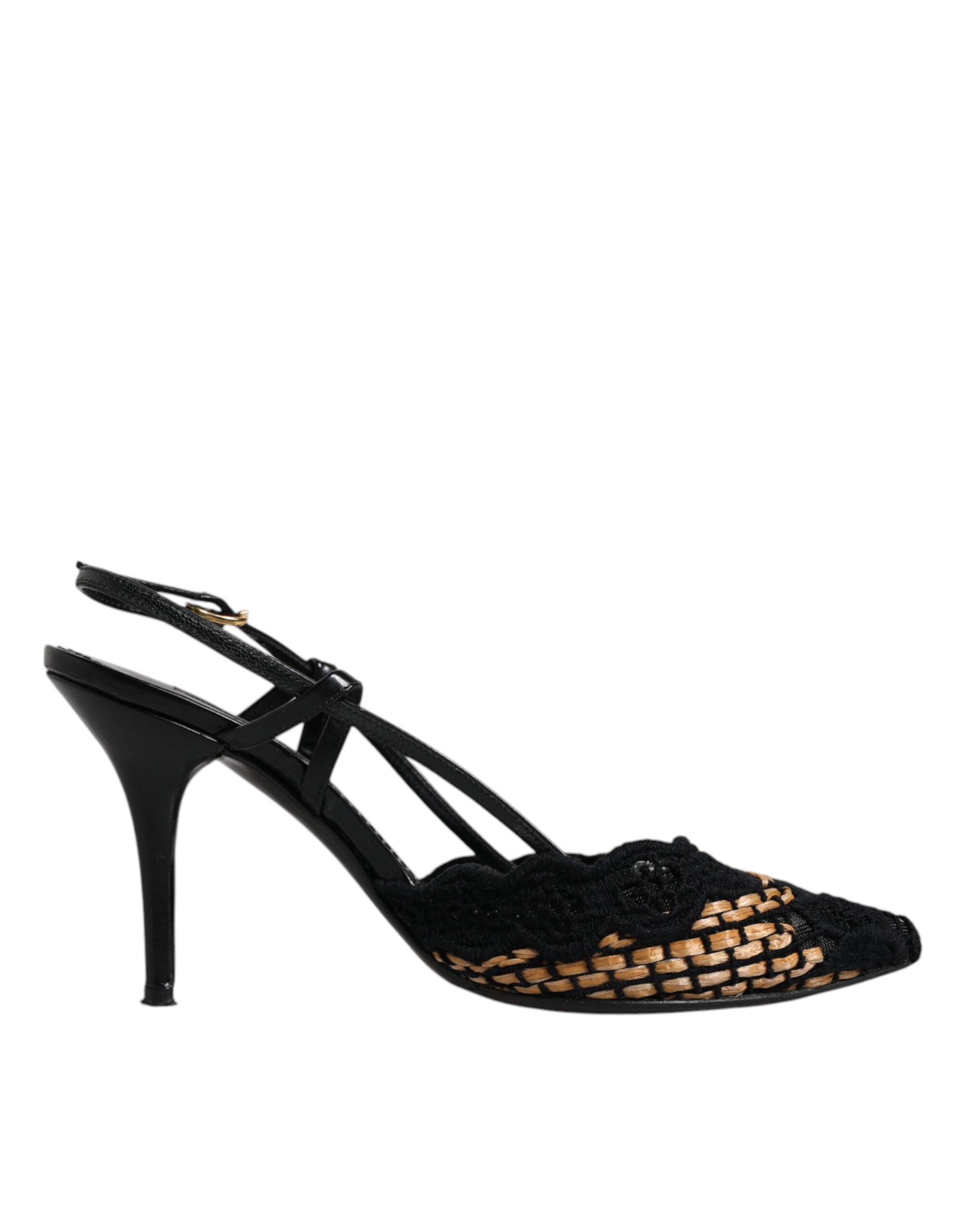 Svarte brune blonder høyhælte slingback sko