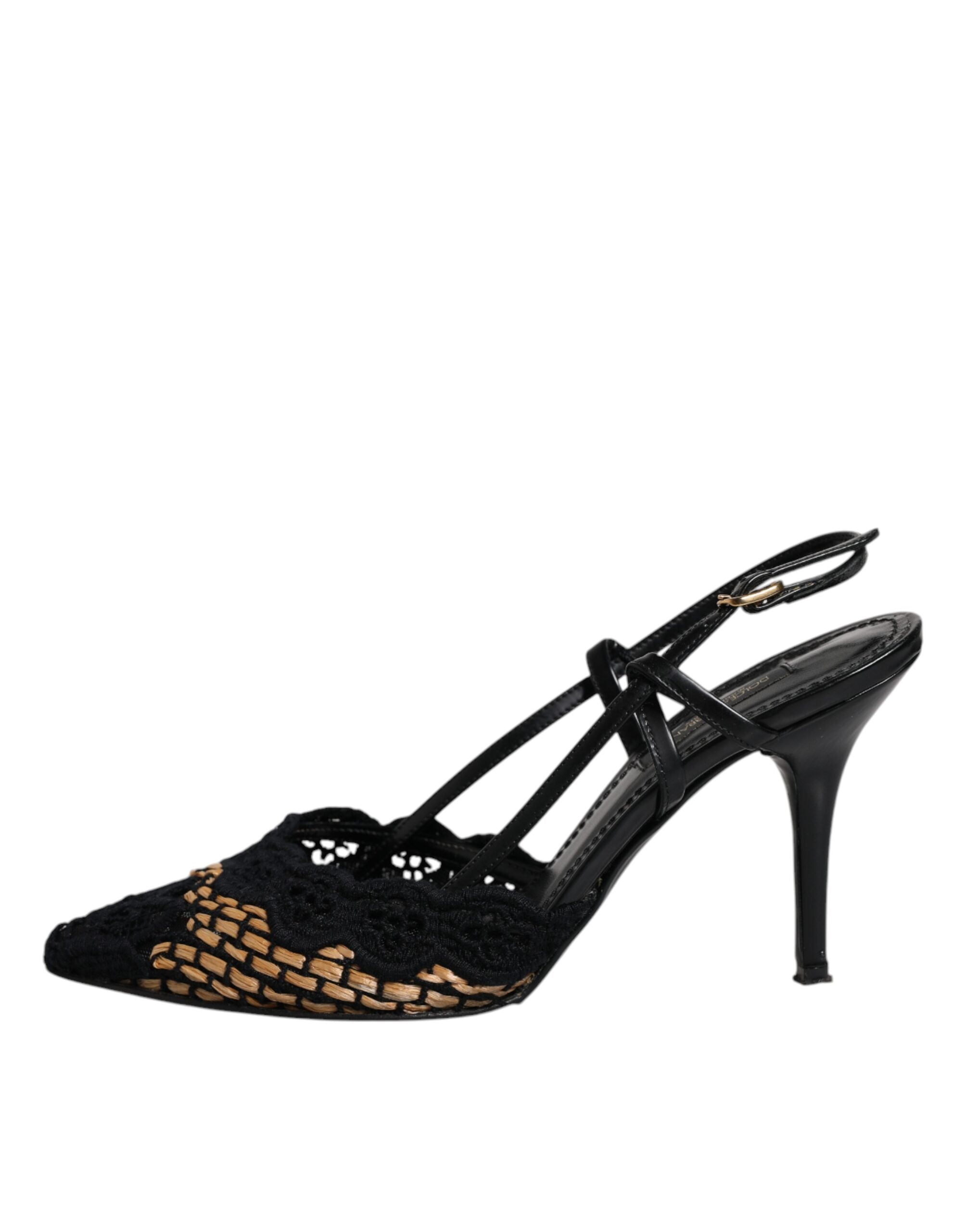 Svarte brune blonder høyhælte slingback sko