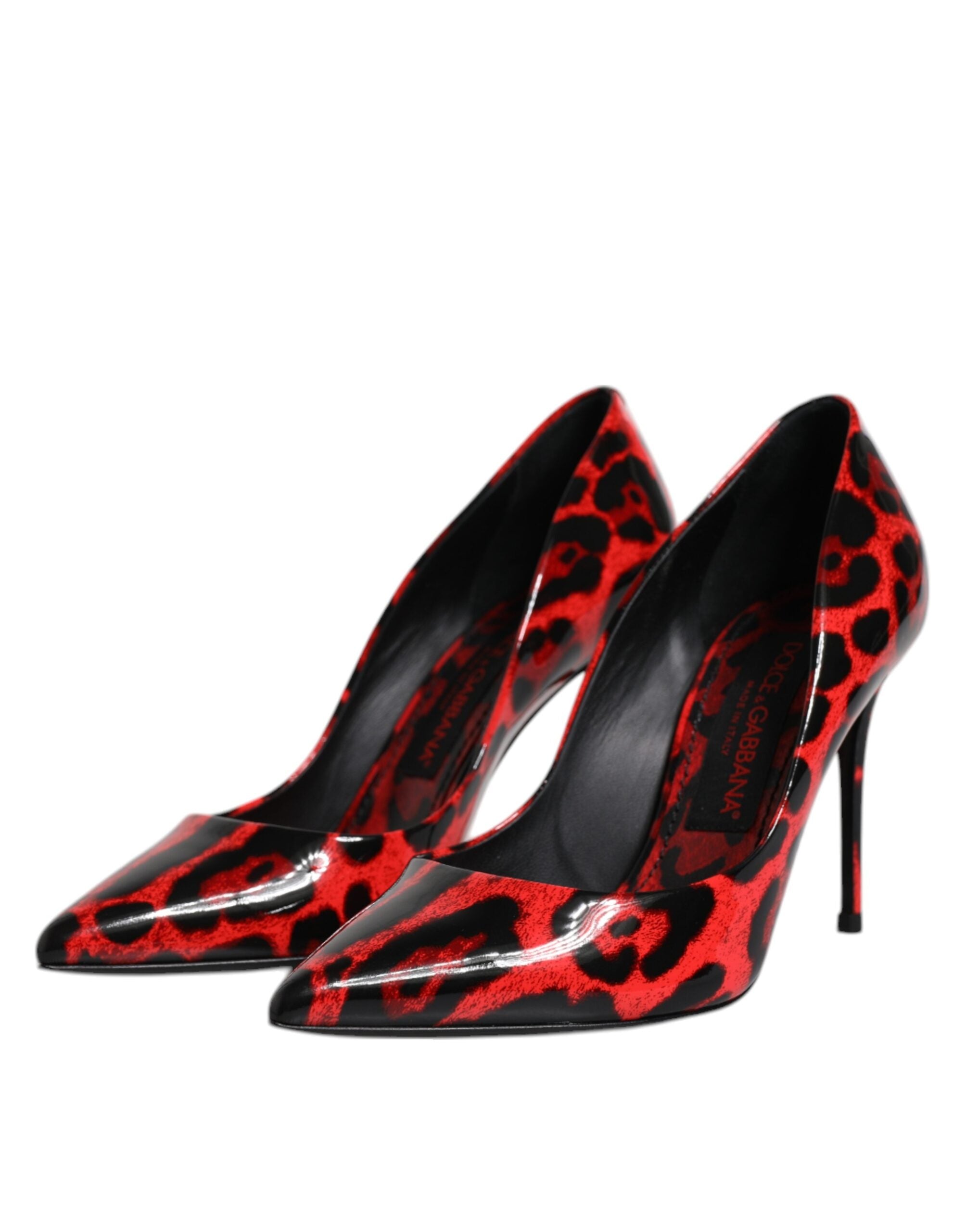 Röda Leopardfärgade Läder Stilettklackade Pumps Skor