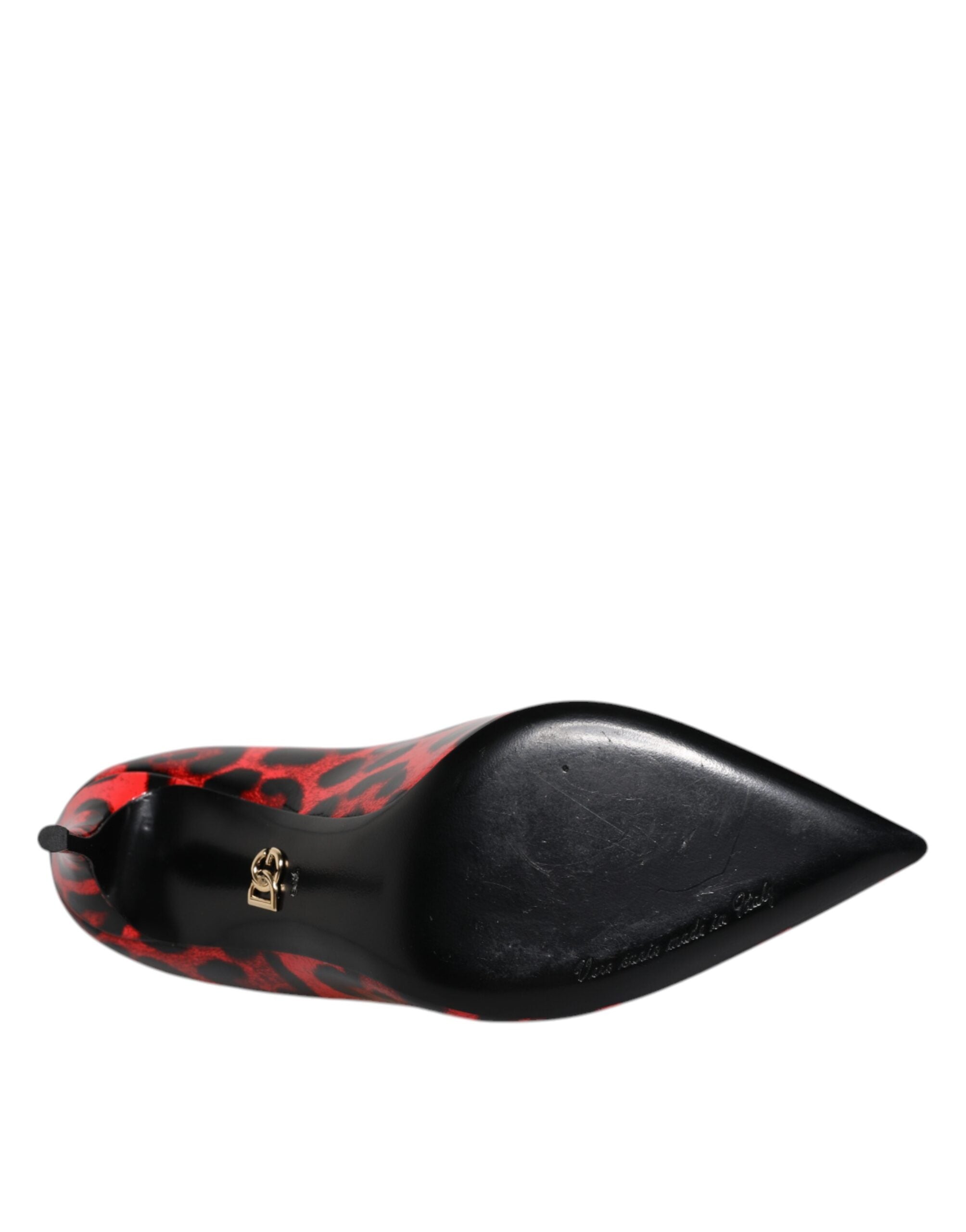 Röda Leopardfärgade Läder Stilettklackade Pumps Skor