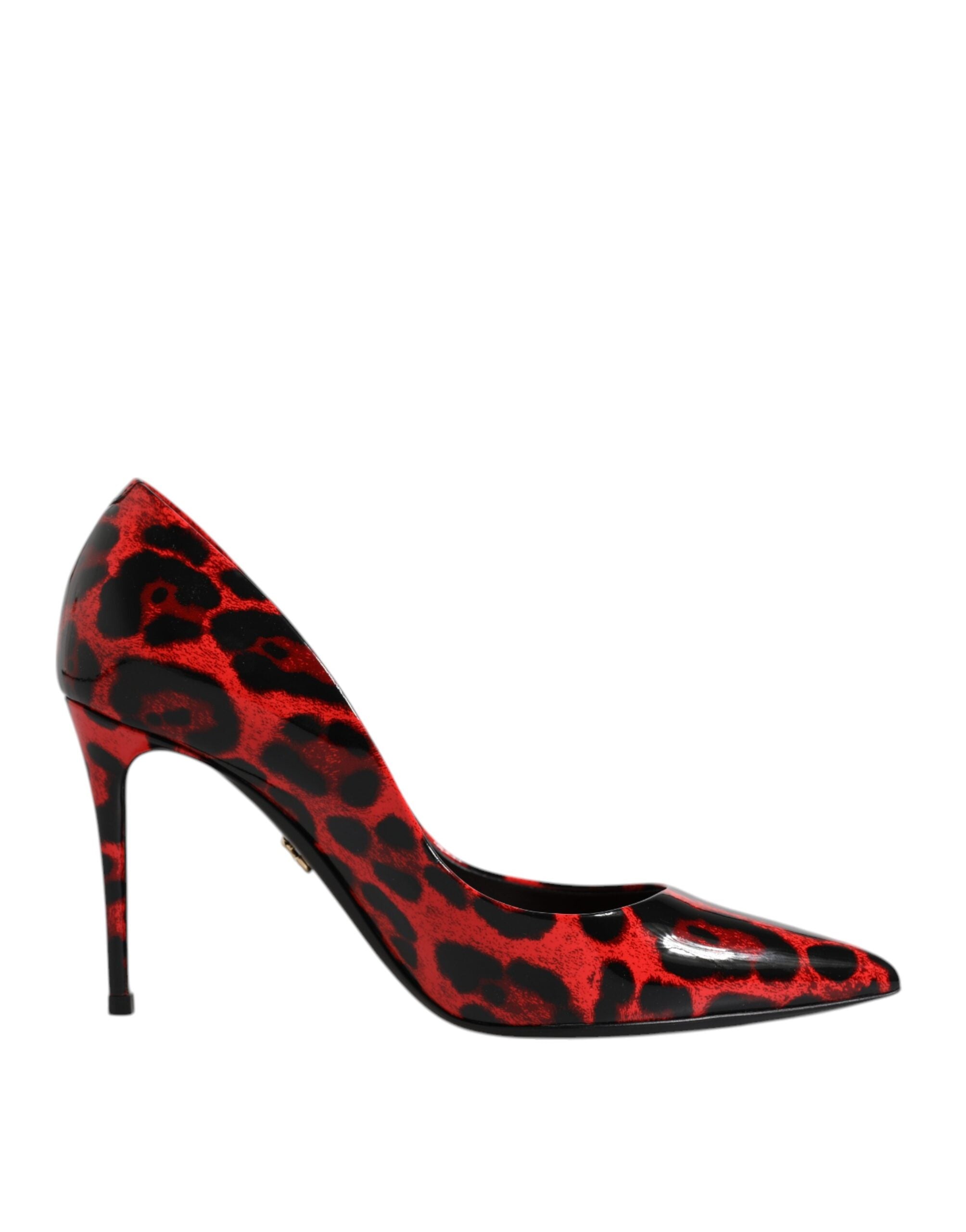 Röda Leopardfärgade Läder Stilettklackade Pumps Skor