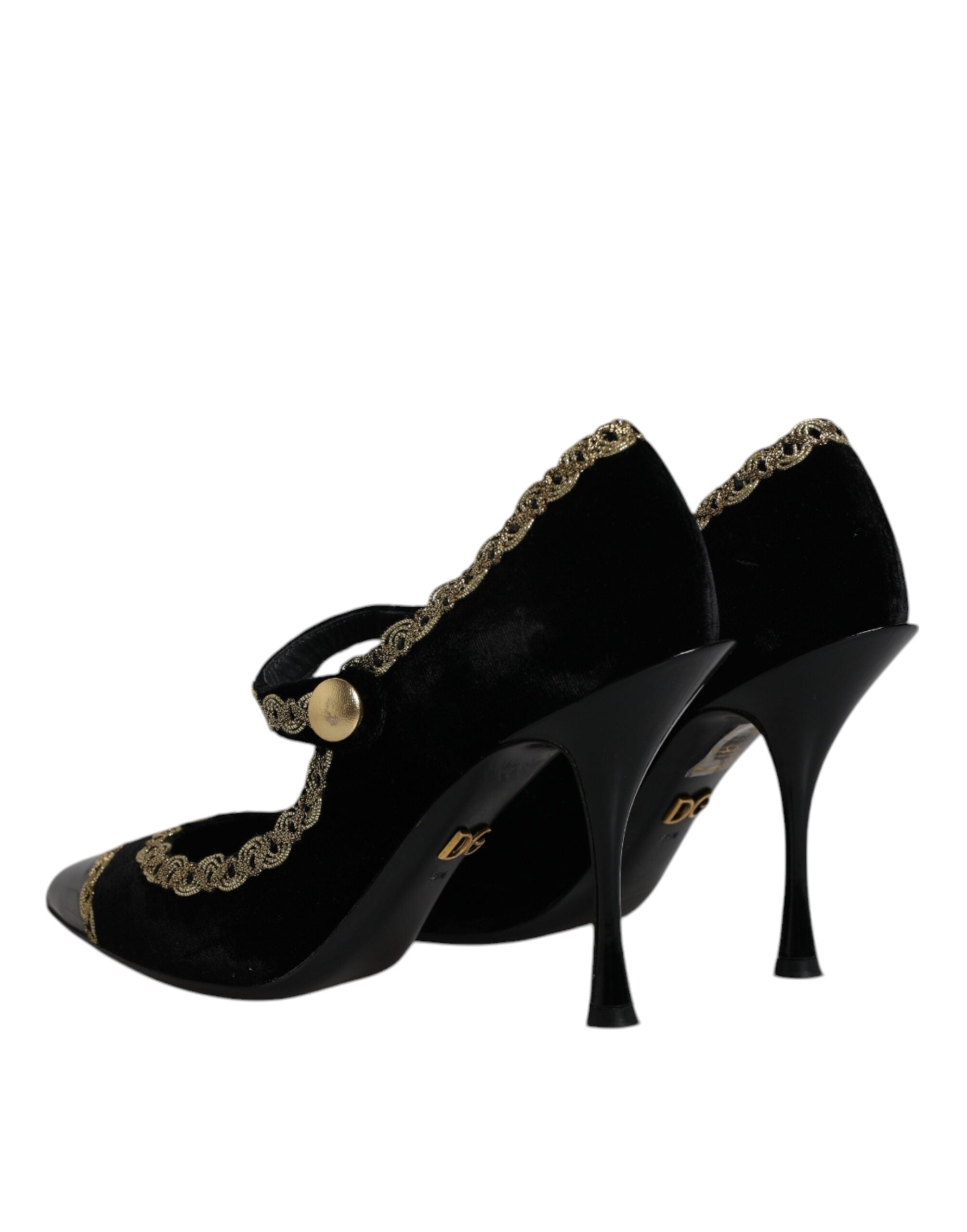 Svarta sammetsguldfärgade Mary Janes pumps