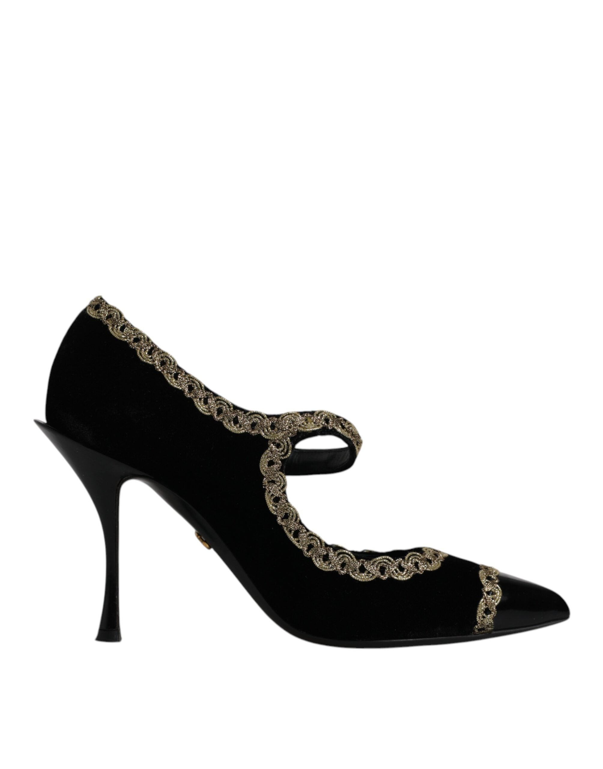 Svarta sammetsguldfärgade Mary Janes pumps