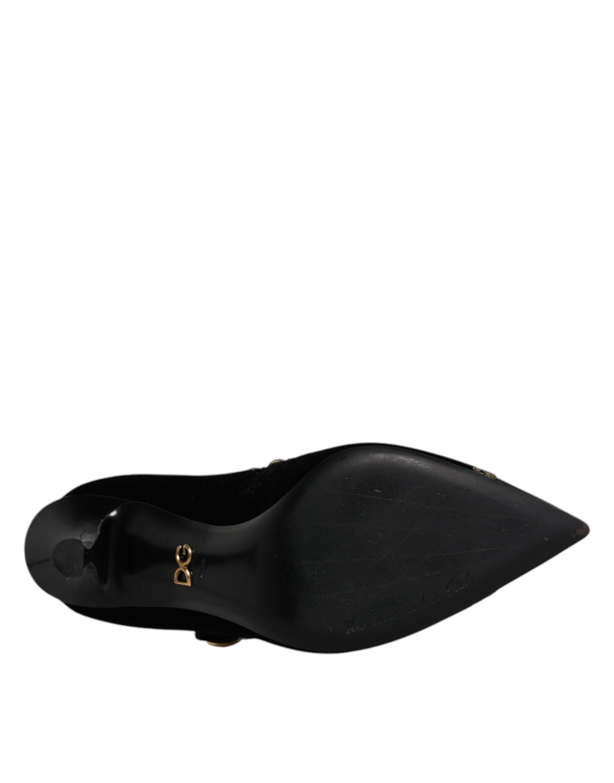 Svarta sammetsguldfärgade Mary Janes pumps