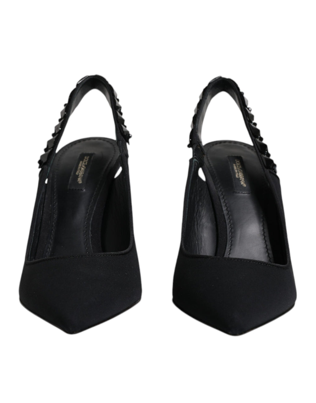 Svarta utsmyckade Charmeuse slingback-skor