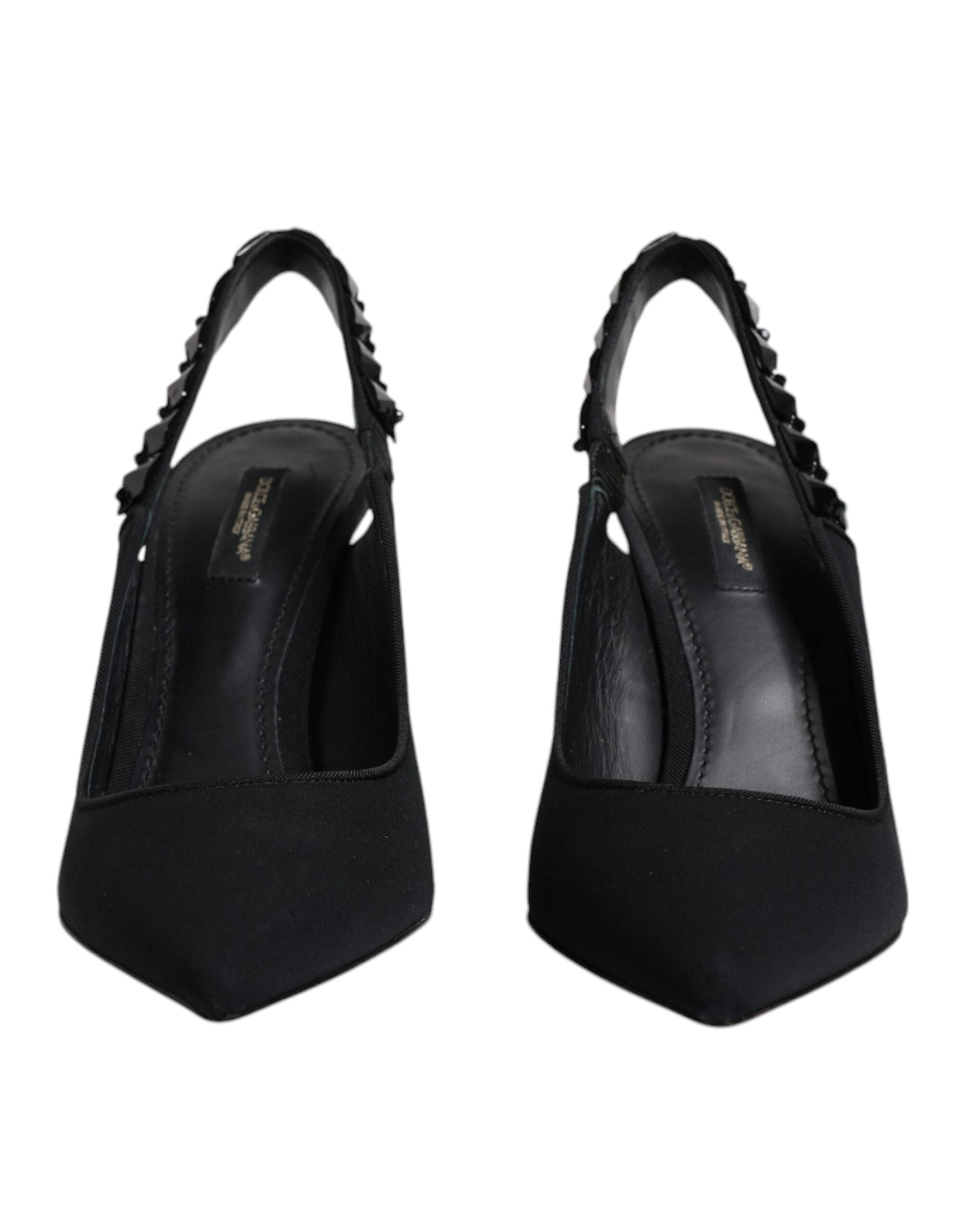 Svarte utsmykkede Charmeuse slingback-sko