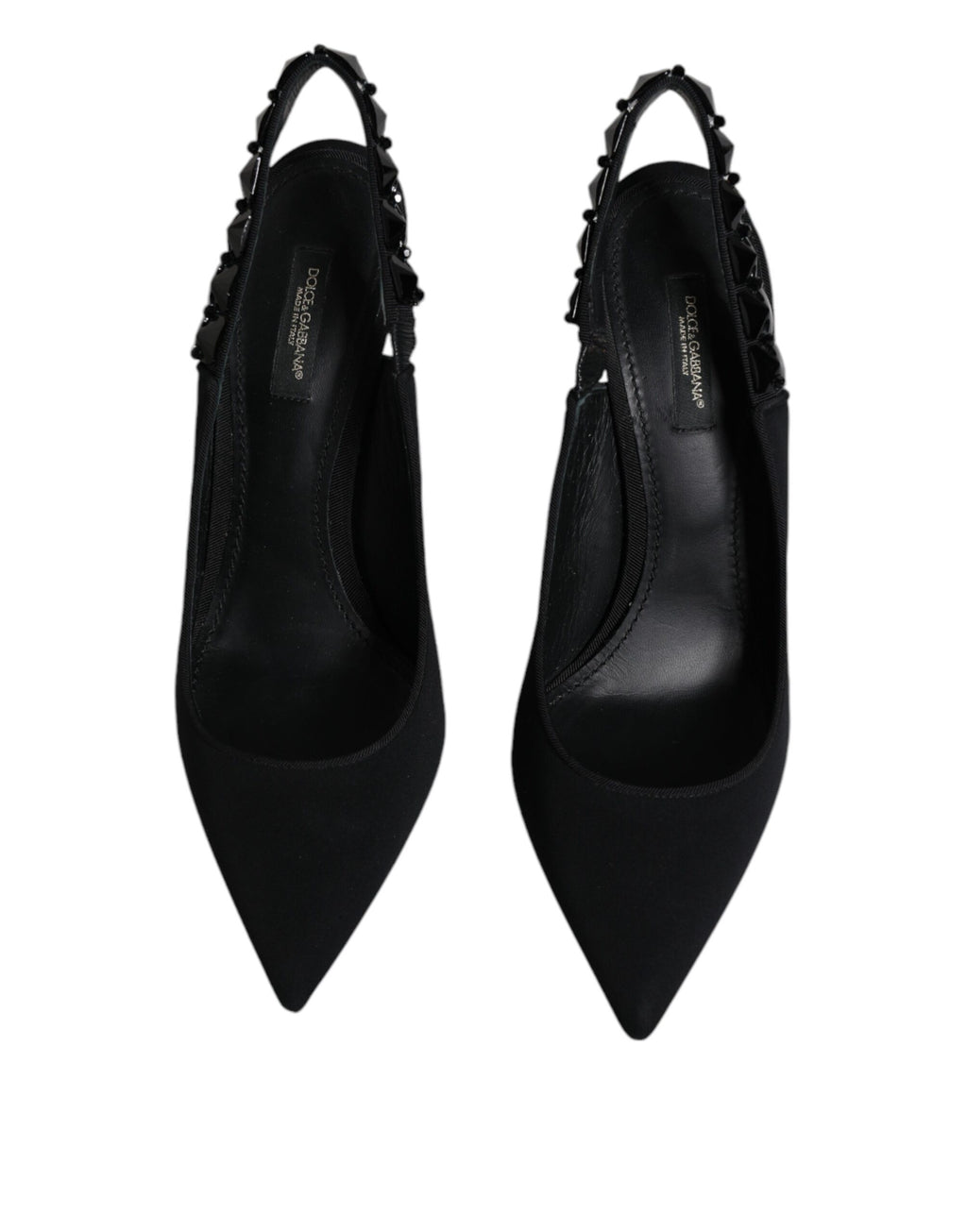 Svarta utsmyckade Charmeuse slingback-skor