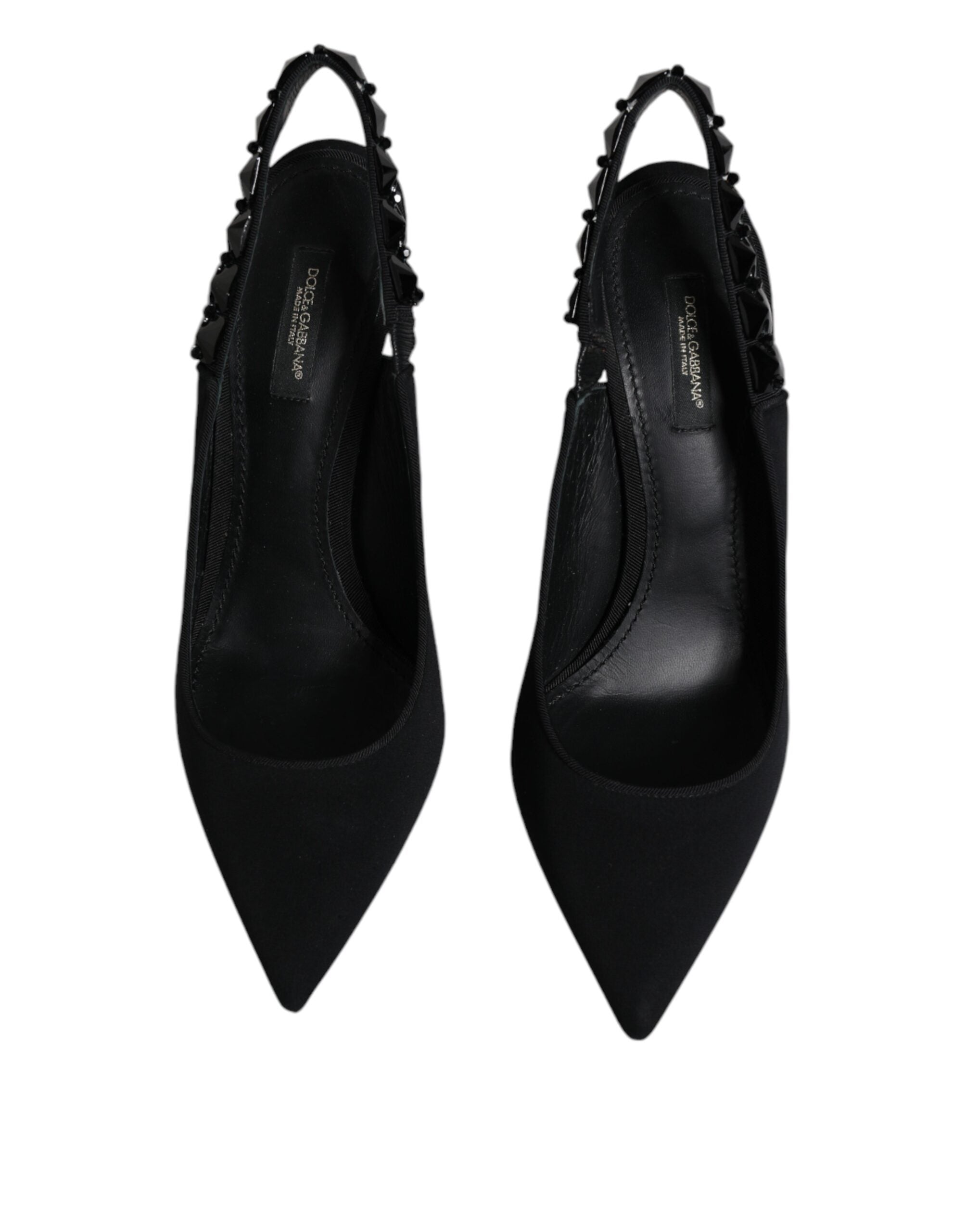 Svarte utsmykkede Charmeuse slingback-sko