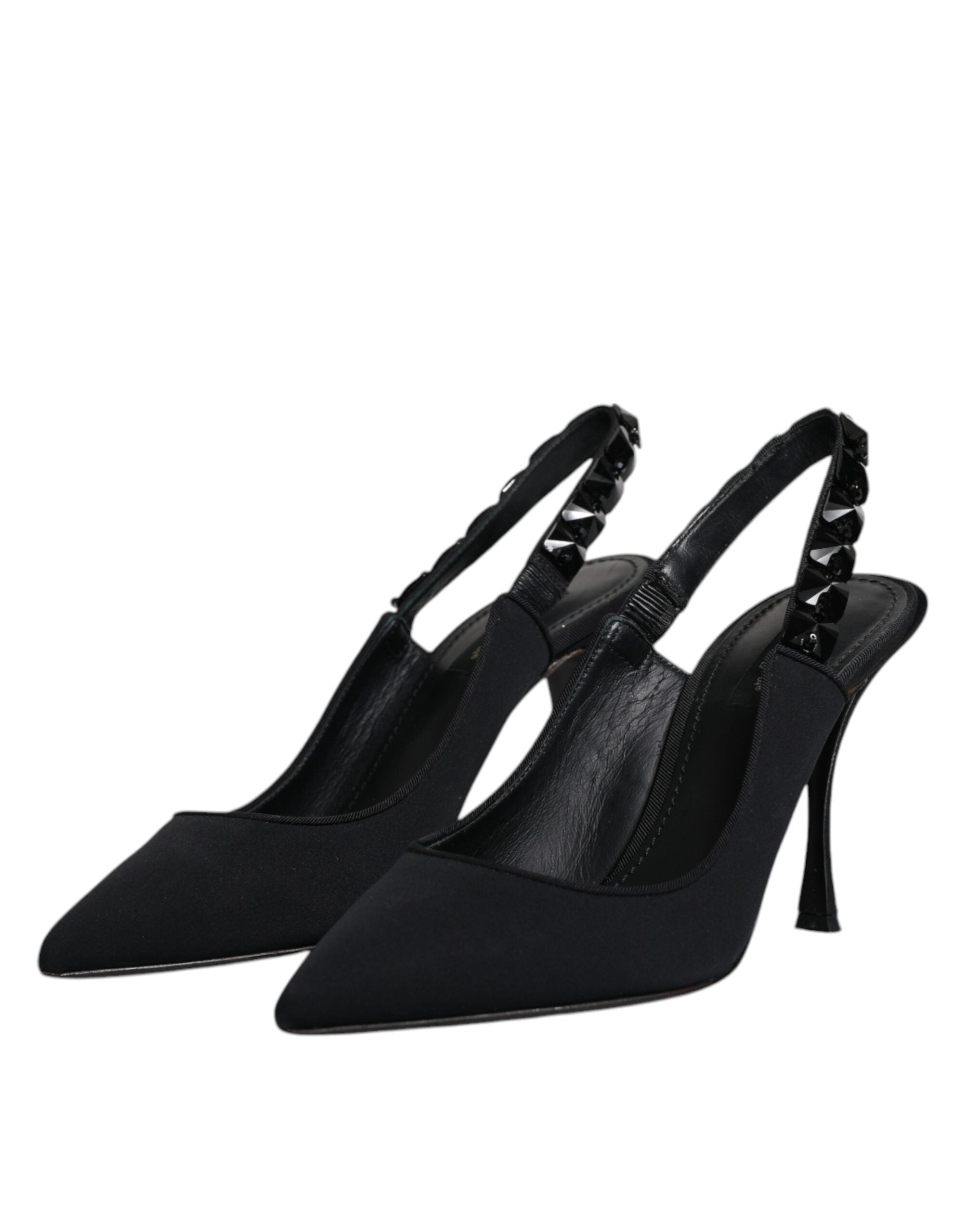 Svarte utsmykkede Charmeuse slingback-sko