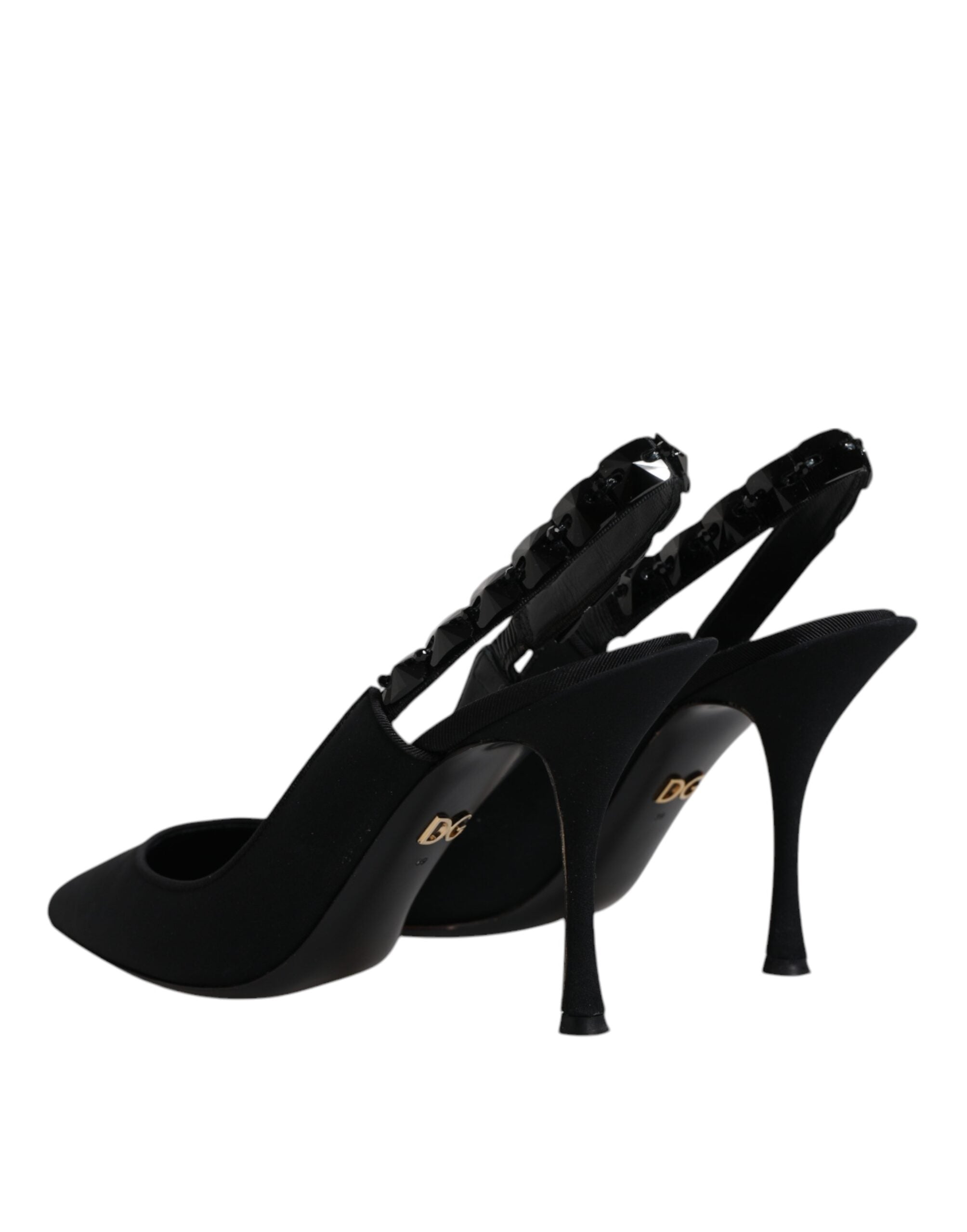 Svarte utsmykkede Charmeuse slingback-sko