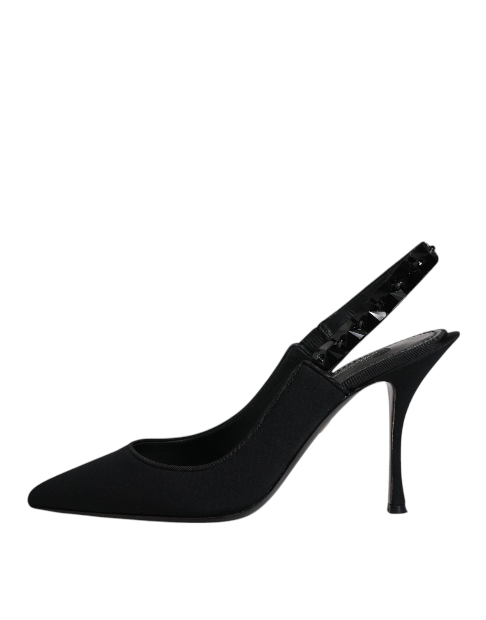 Svarte utsmykkede Charmeuse slingback-sko