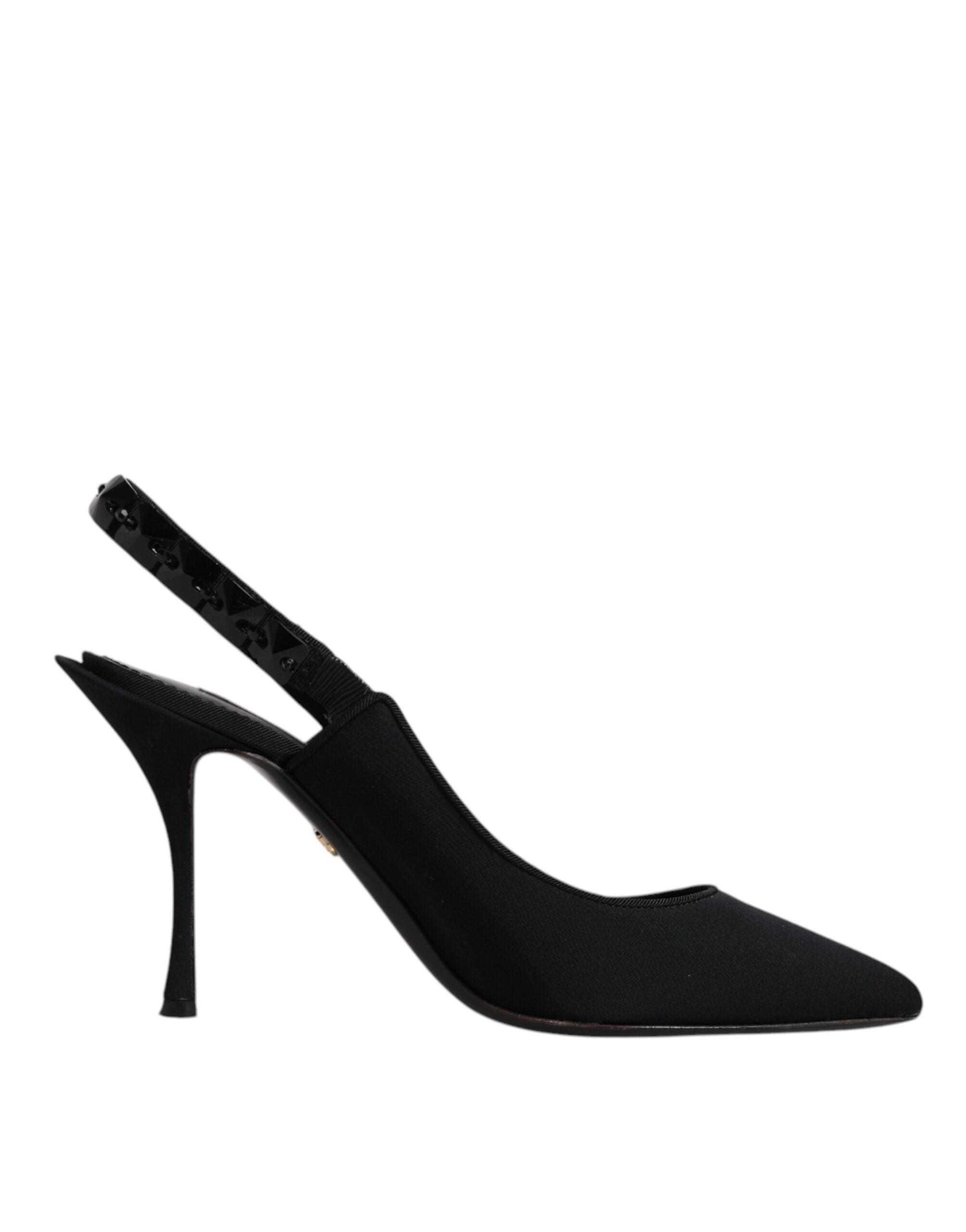 Svarte utsmykkede Charmeuse slingback-sko