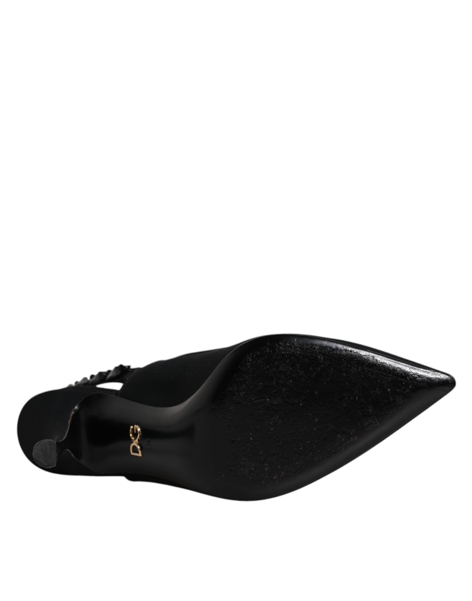 Svarte utsmykkede Charmeuse slingback-sko