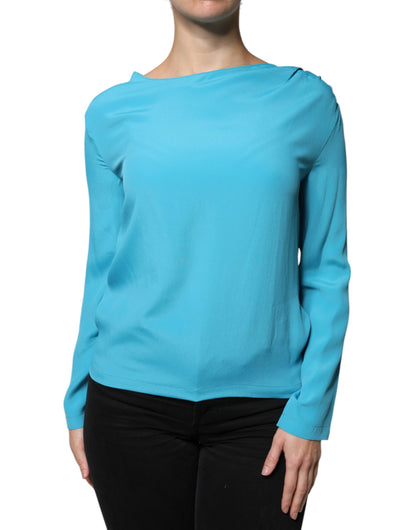Boutique Moschino Blå Rund Hals Langermet Bluse Topp