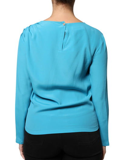 Boutique Moschino Blå Rund Hals Langermet Bluse Topp
