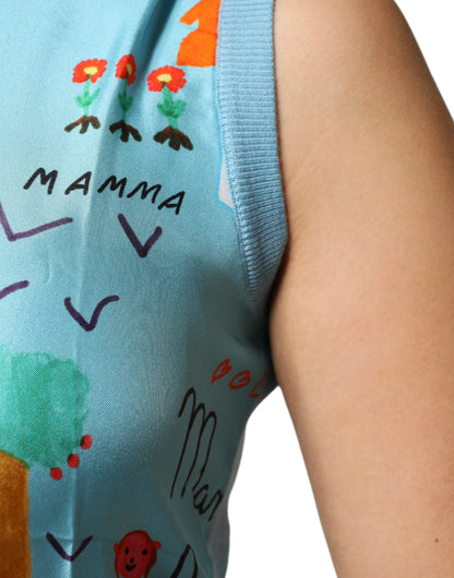 Dolce &amp; Gabbana Blå Tegning Kasjmir Ermeløs Tanktopp